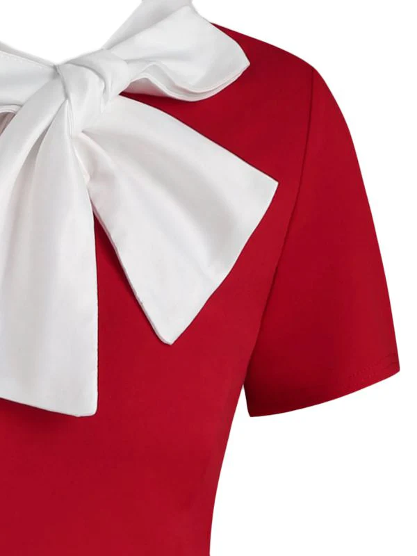 Rot 1950er Weihnachten Bogen Kragen Swing Kleid - Image 3