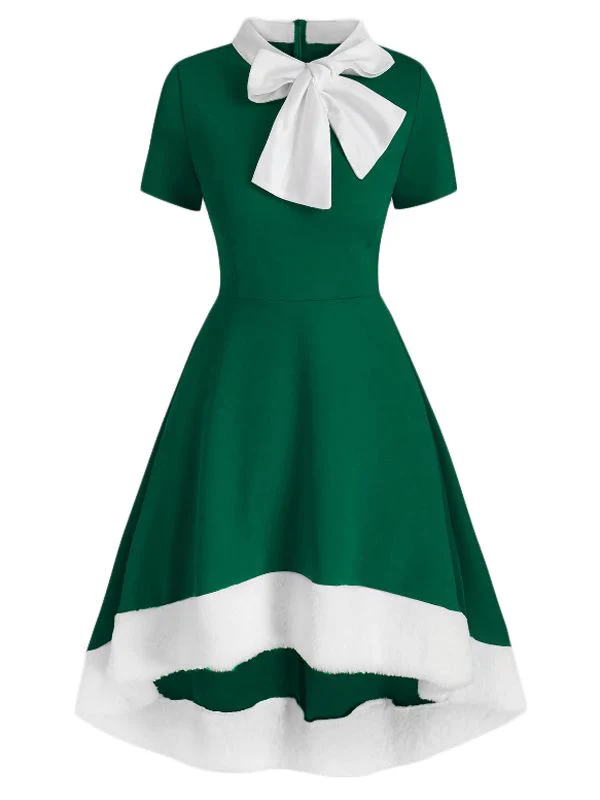Rot 1950er Weihnachten Bogen Kragen Swing Kleid - Image 5
