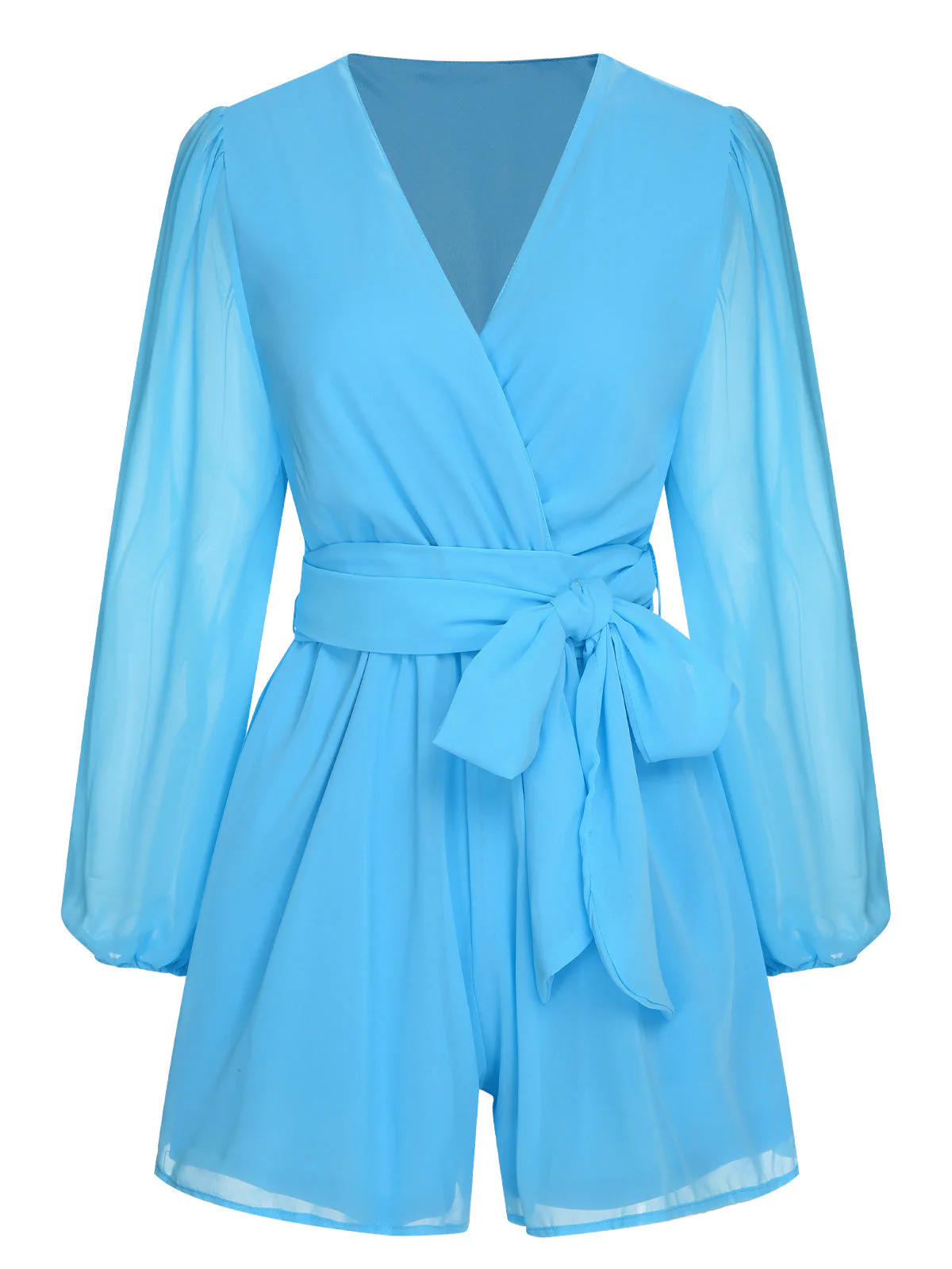 1950er Chiffon Laternenärmel Waist Krawatte Romper - Image 7