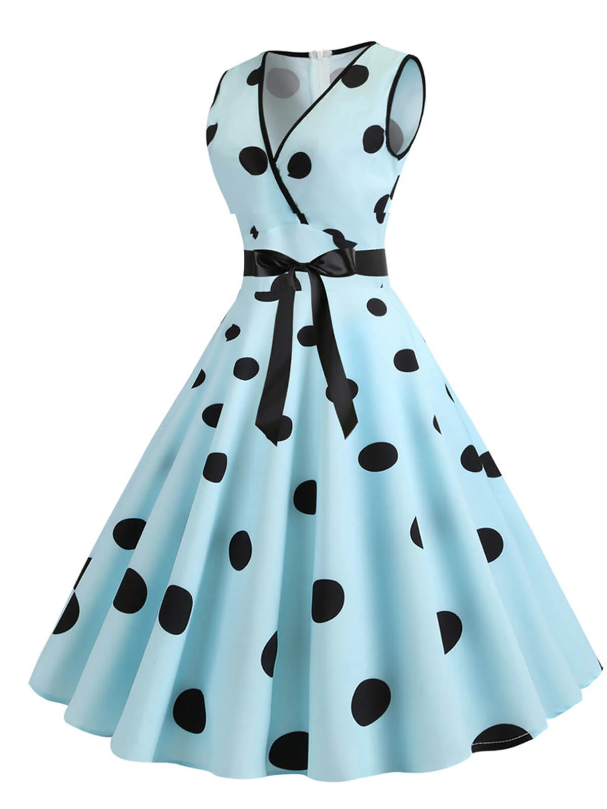 Blau 1950er Bogen Tupfen Swing Kleid - Image 3