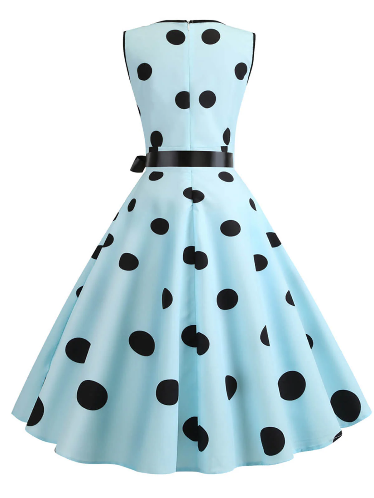 Blau 1950er Bogen Tupfen Swing Kleid - Image 4