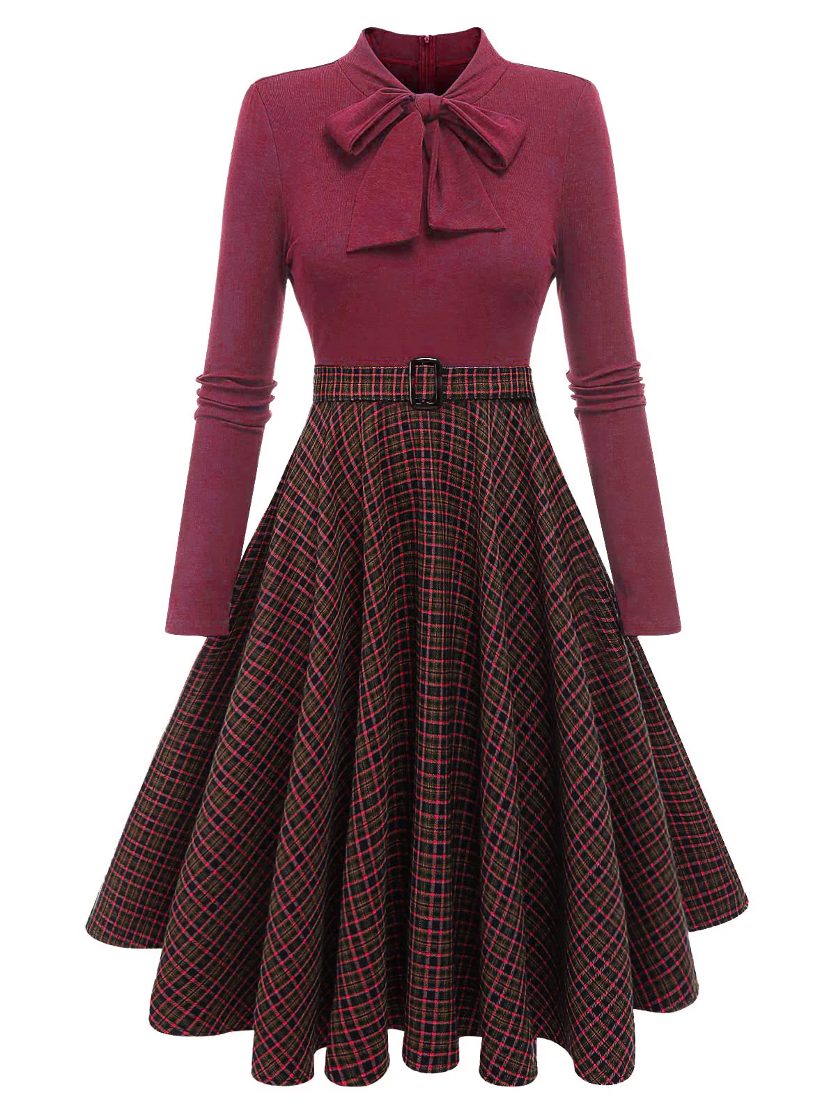 [Vorverkauf] Dunkelgrün 1950er Kariert Strickkleid - Image 10