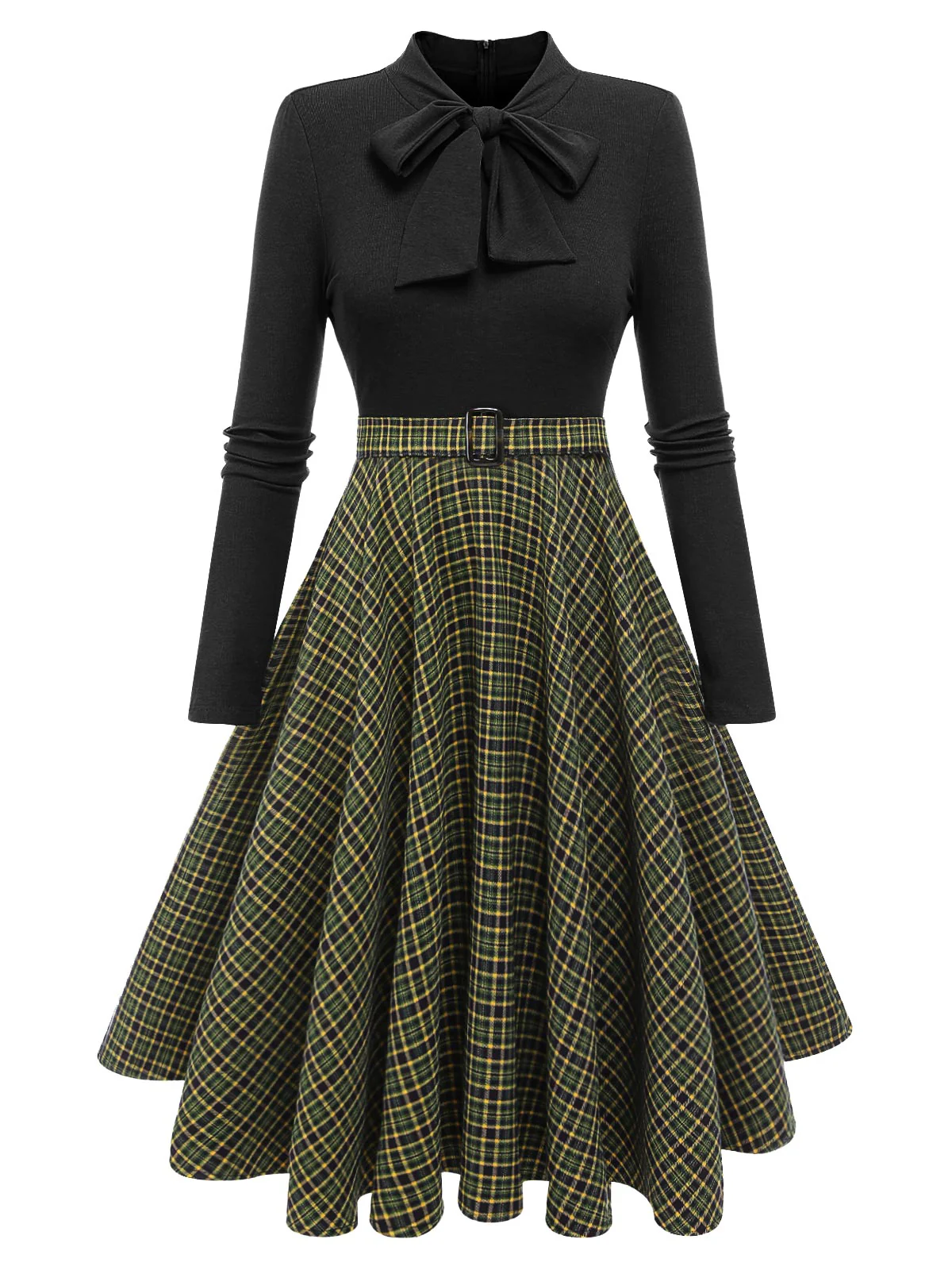 [Vorverkauf] Dunkelgrün 1950er Kariert Strickkleid - Image 12