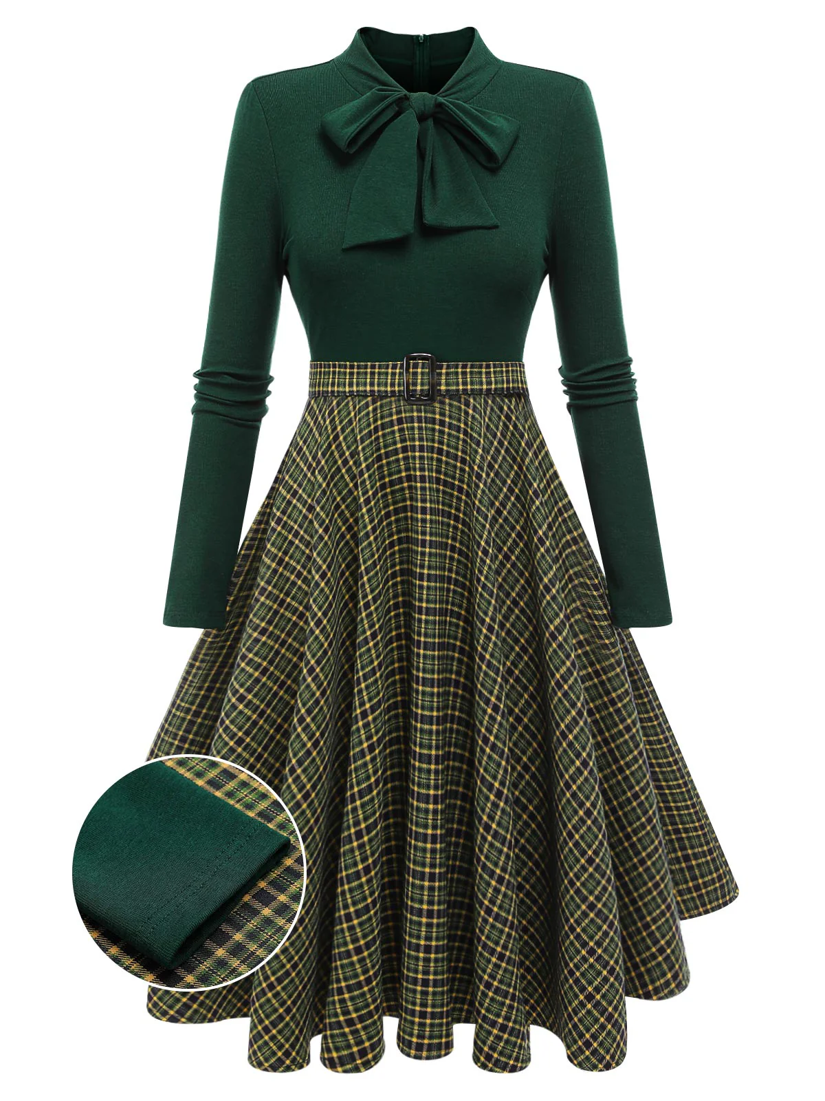 1950ER DUNKELGRÜNES KARIERTES STRICKKLEID - Image 4