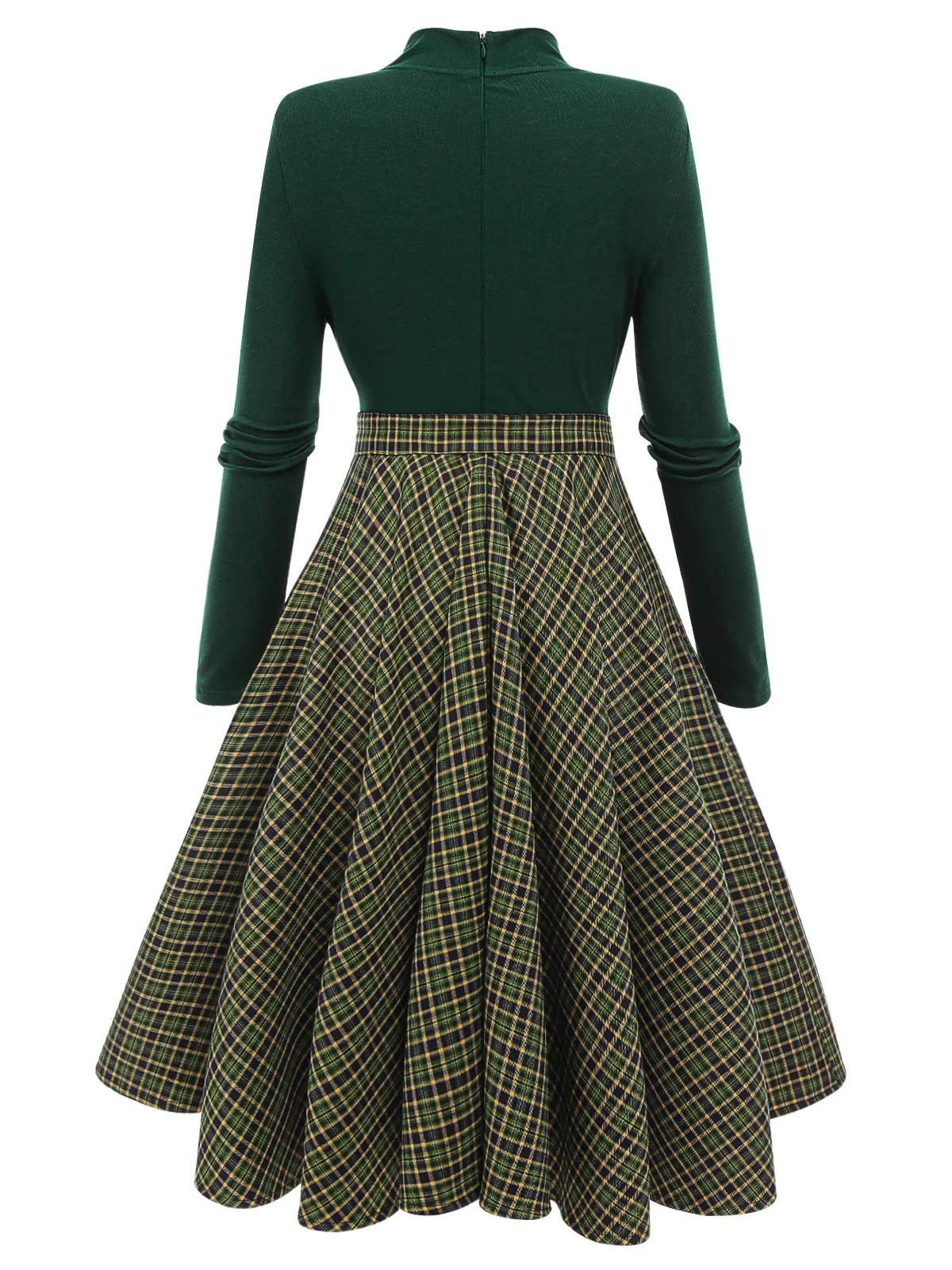 1950ER DUNKELGRÜNES KARIERTES STRICKKLEID - Image 9