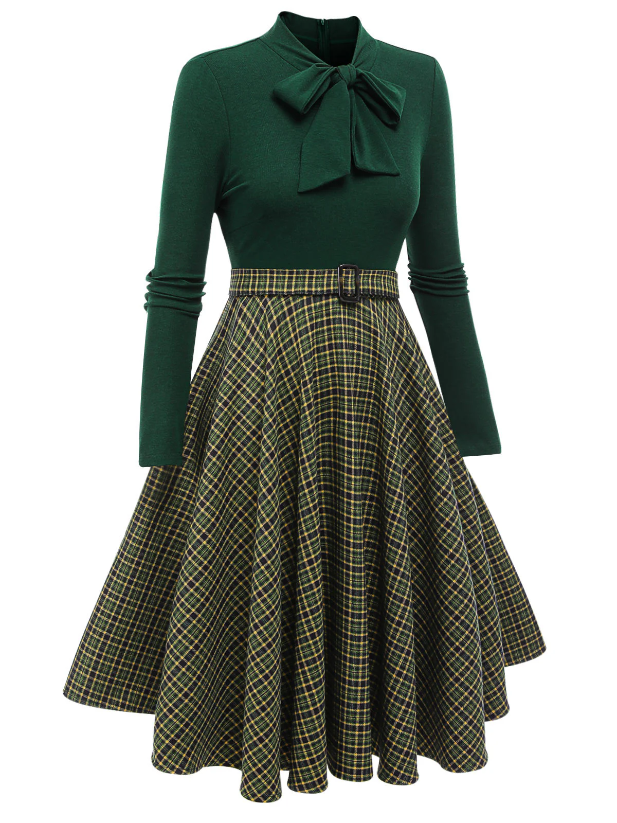 [Vorverkauf] Dunkelgrün 1950er Kariert Strickkleid - Image 5