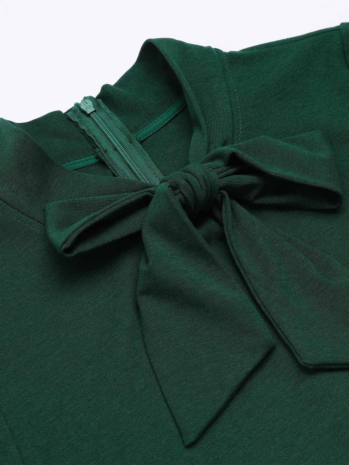 [Vorverkauf] Dunkelgrün 1950er Kariert Strickkleid - Image 7
