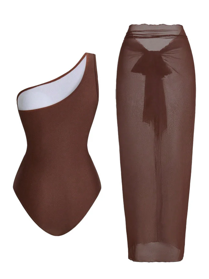 1950er Einseitig Gerafft Bauchweg Einteiliger Badeanzug & Cover-Up - Image 6