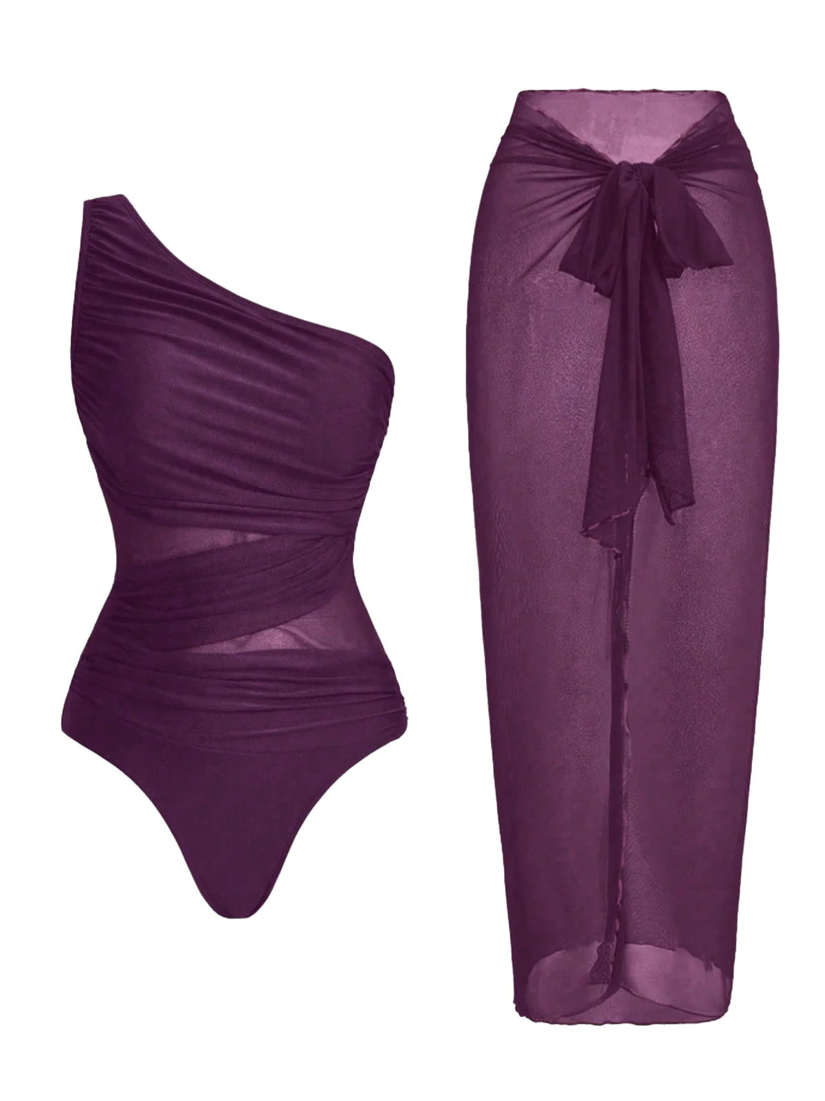 1950er Einseitig Gerafft Bauchweg Einteiliger Badeanzug & Cover-Up - Image 7