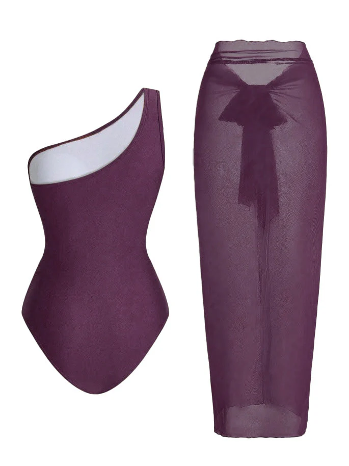 1950er Einseitig Gerafft Bauchweg Einteiliger Badeanzug & Cover-Up - Image 8