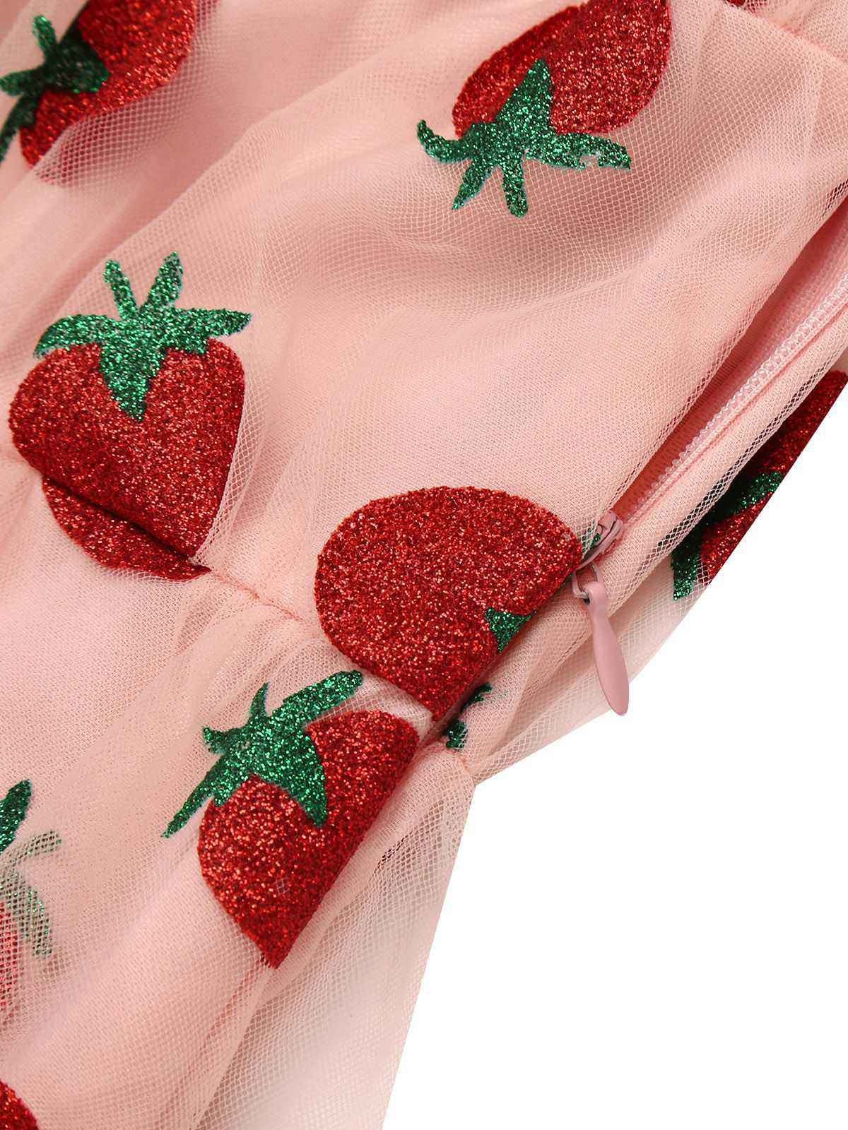 Rosa 1950er Spitze Erdbeere Swing Kleid - Image 12