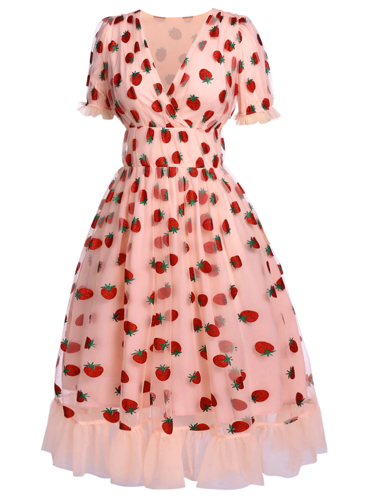 Rosa 1950er Spitze Erdbeere Swing Kleid - Image 6