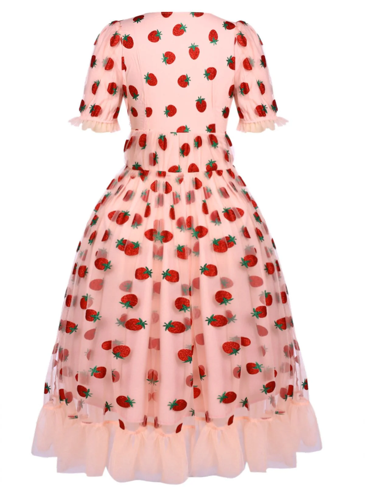 Rosa 1950er Spitze Erdbeere Swing Kleid - Image 7
