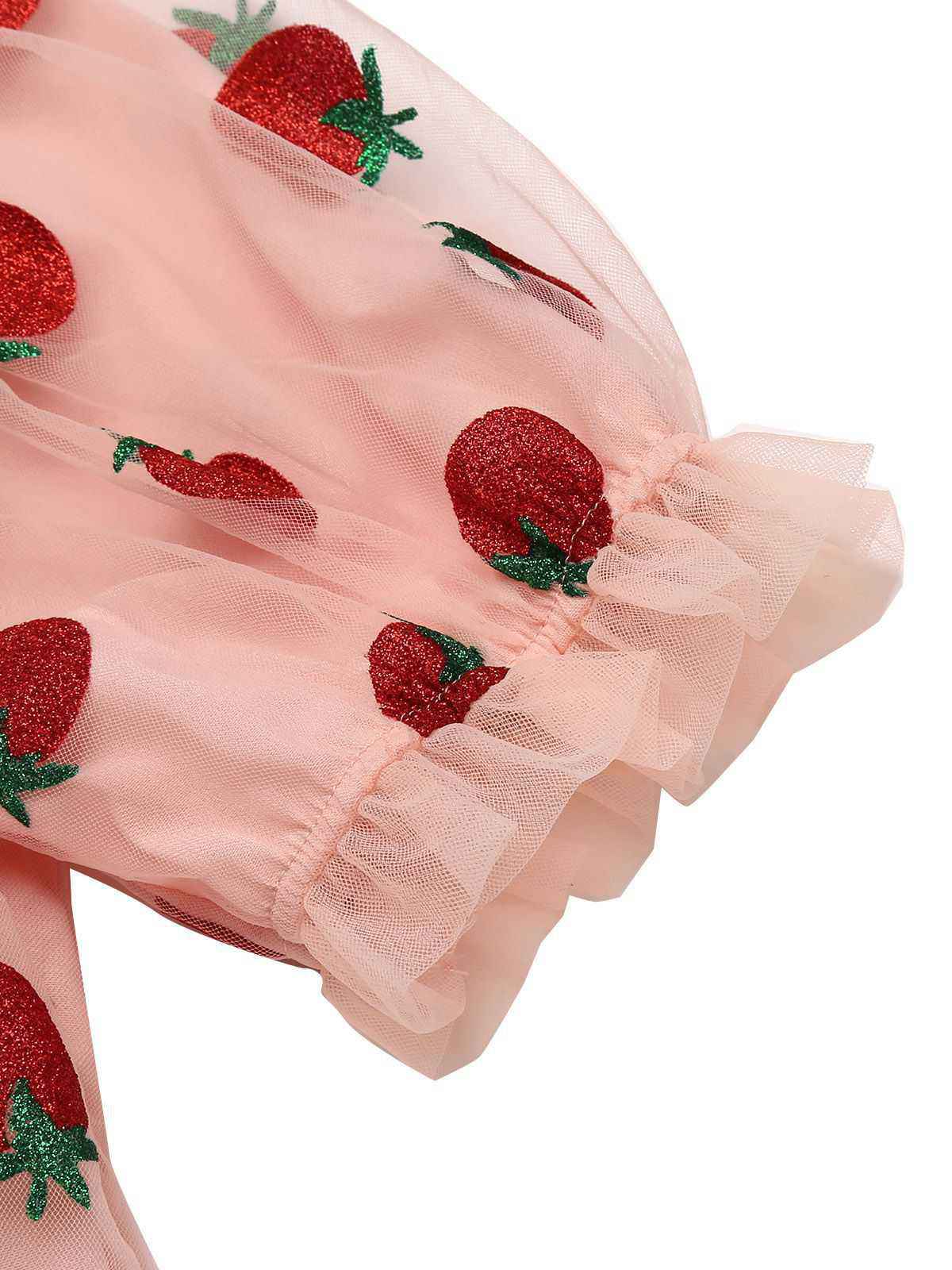 Rosa 1950er Spitze Erdbeere Swing Kleid - Image 9