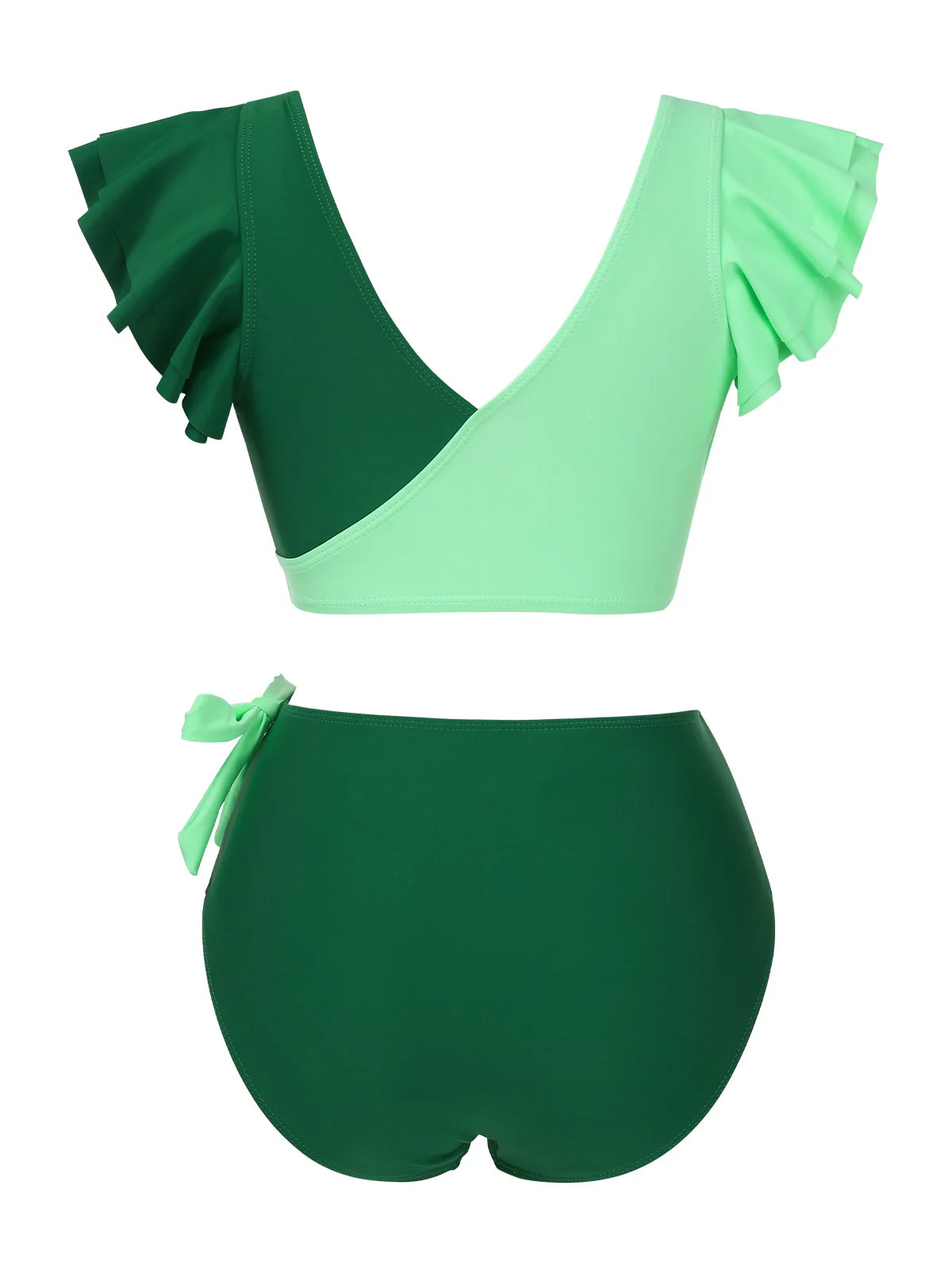 1950er Farbblock Rüschen Gerüschtes Bogen Bikini Set - Image 2
