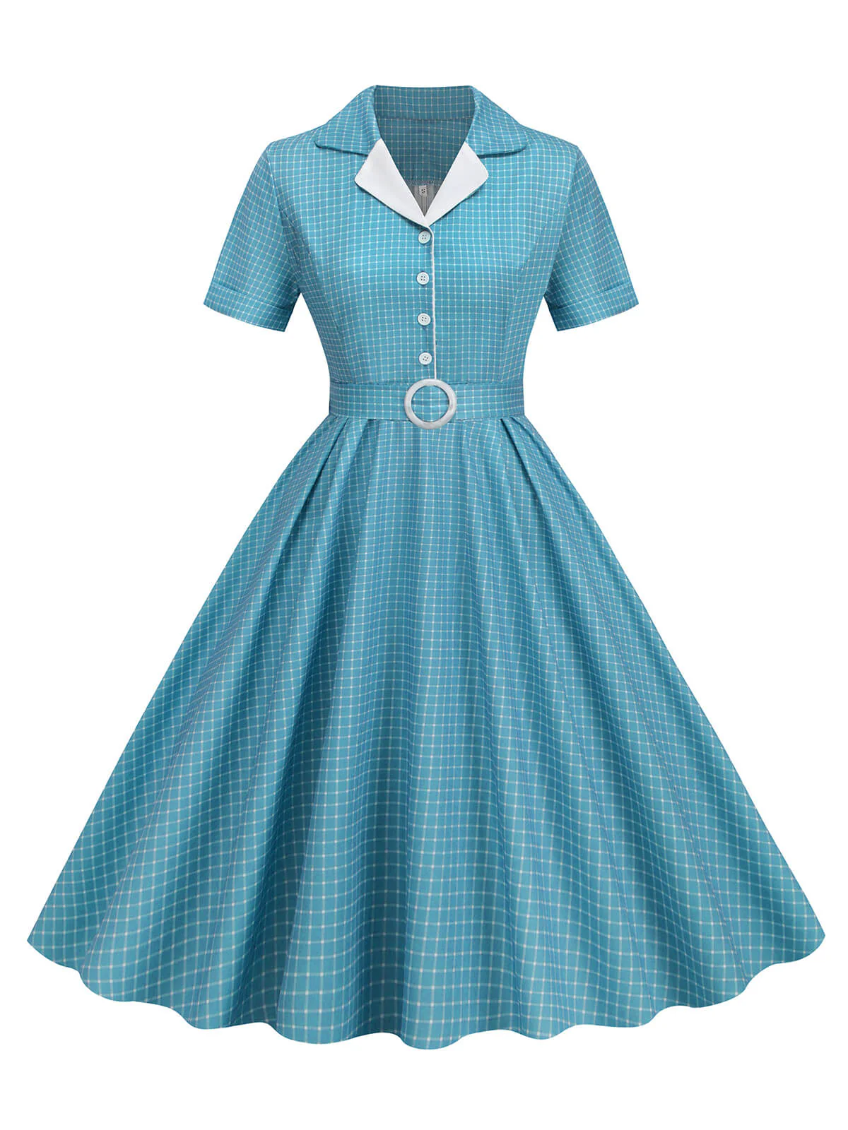 1950er Fensterscheibe Kariertes Revers Swing Kleid - Image 4