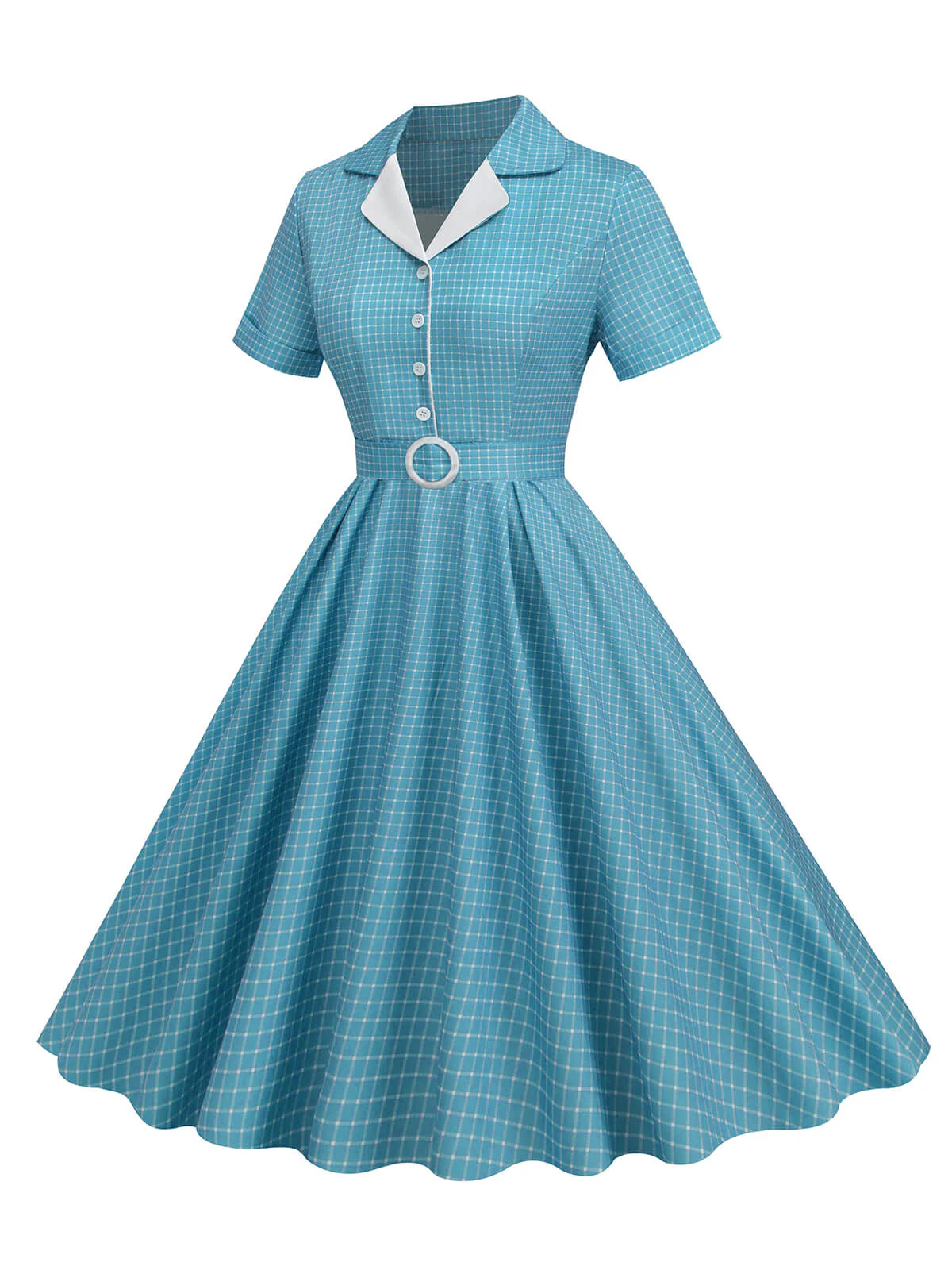 1950er Fensterscheibe Kariertes Revers Swing Kleid - Image 5