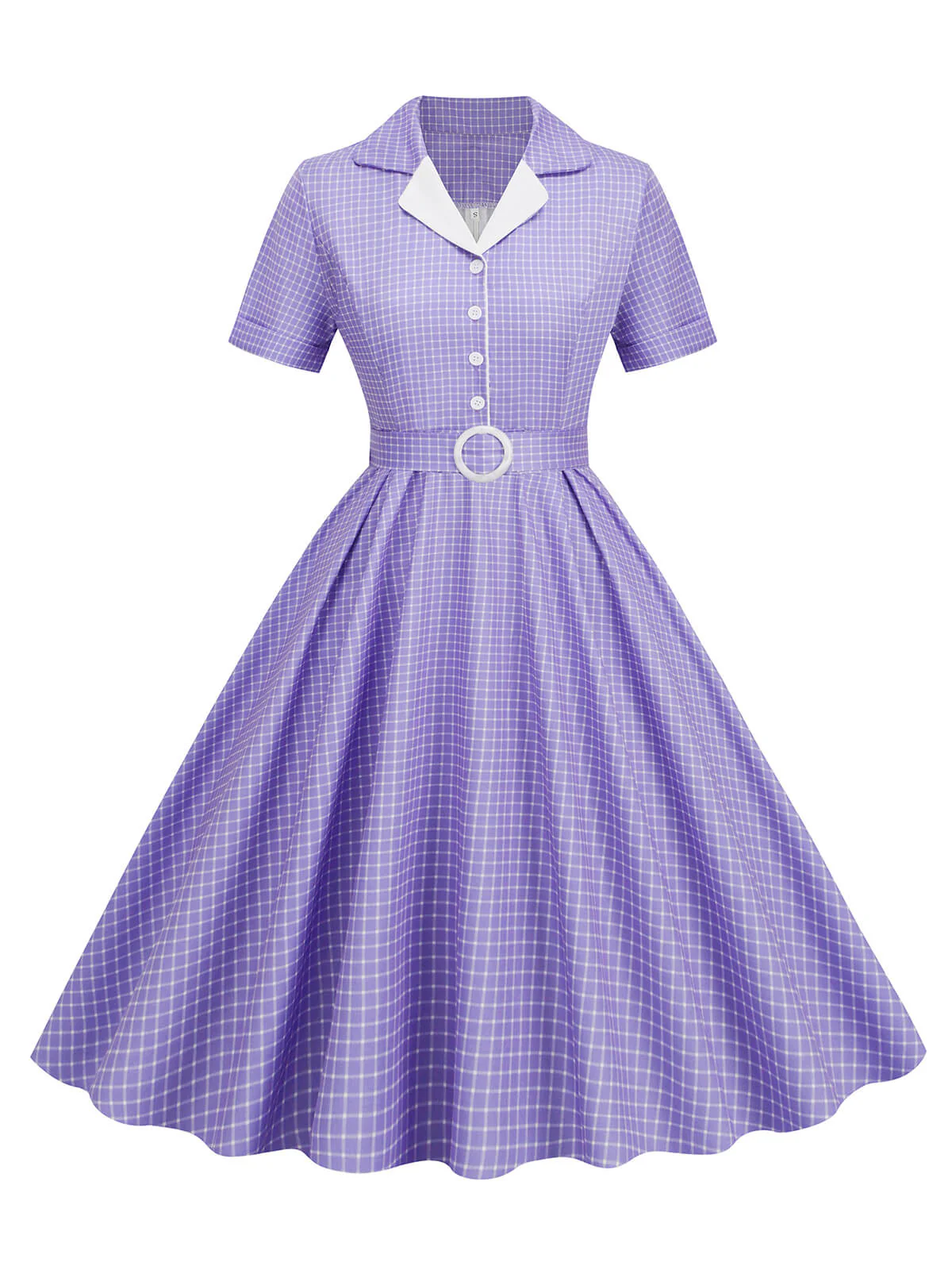 1950er Fensterscheibe Kariertes Revers Swing Kleid - Image 7