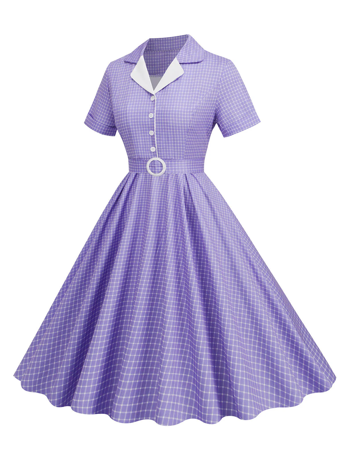 1950er Fensterscheibe Kariertes Revers Swing Kleid - Image 8