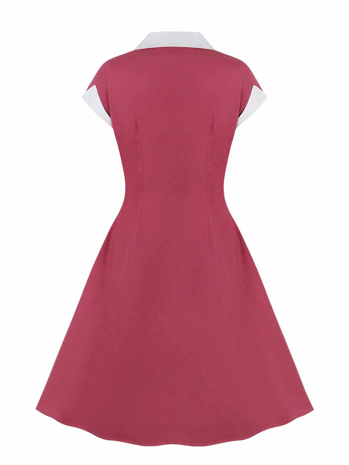 1950er Festes Farbe Patchwork Revers Knopfkleid - Image 2