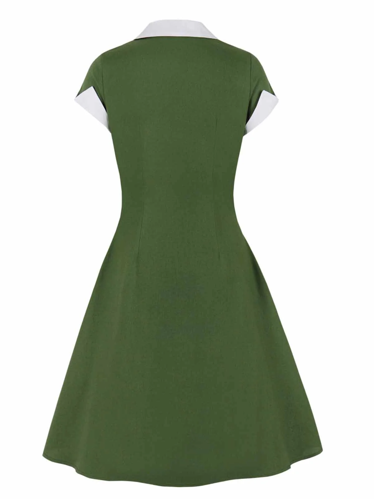 1950er Festes Farbe Patchwork Revers Knopfkleid - Image 4