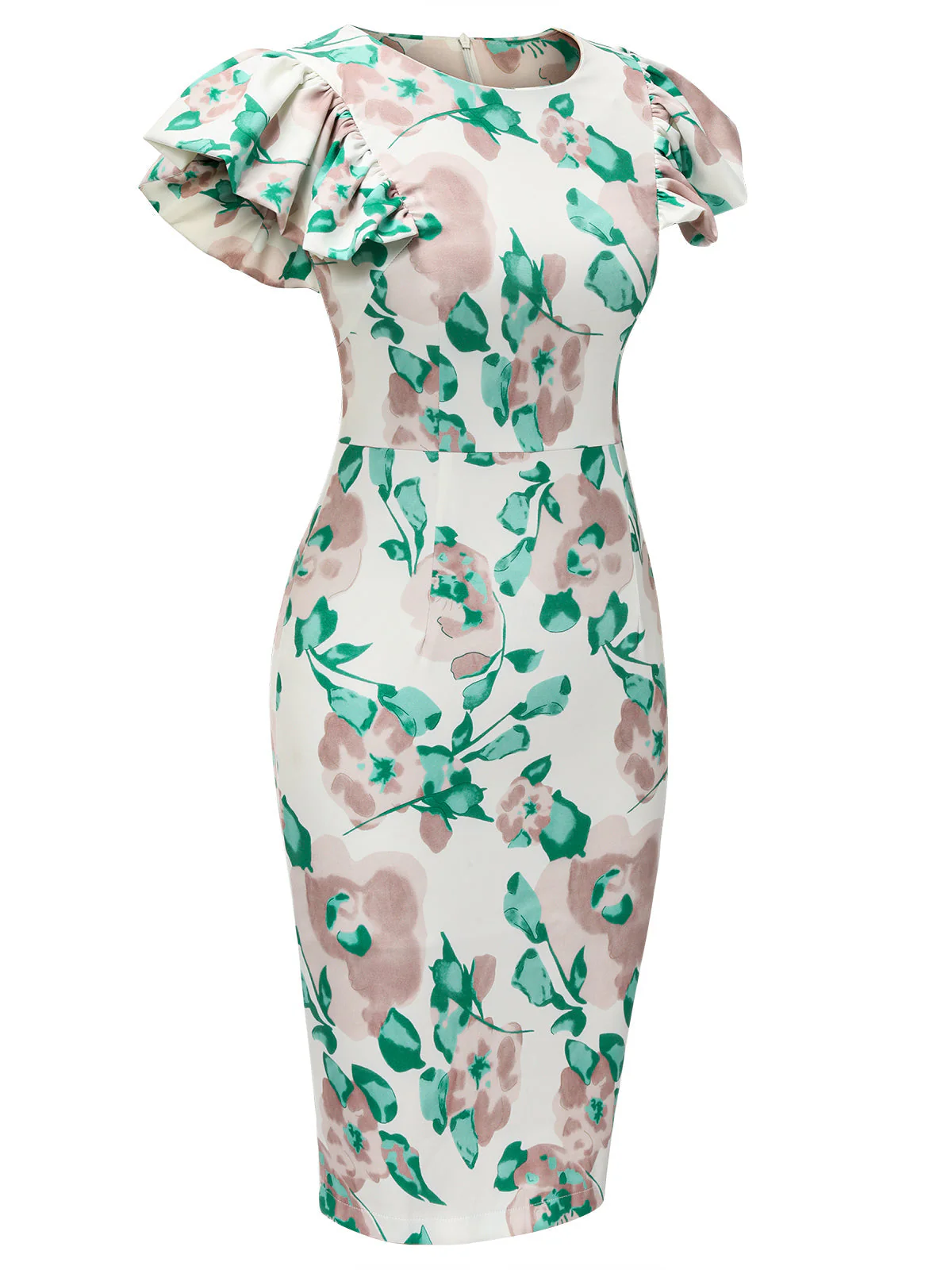 1950er Floral Puffärmel Bleistiftkleid - Image 3