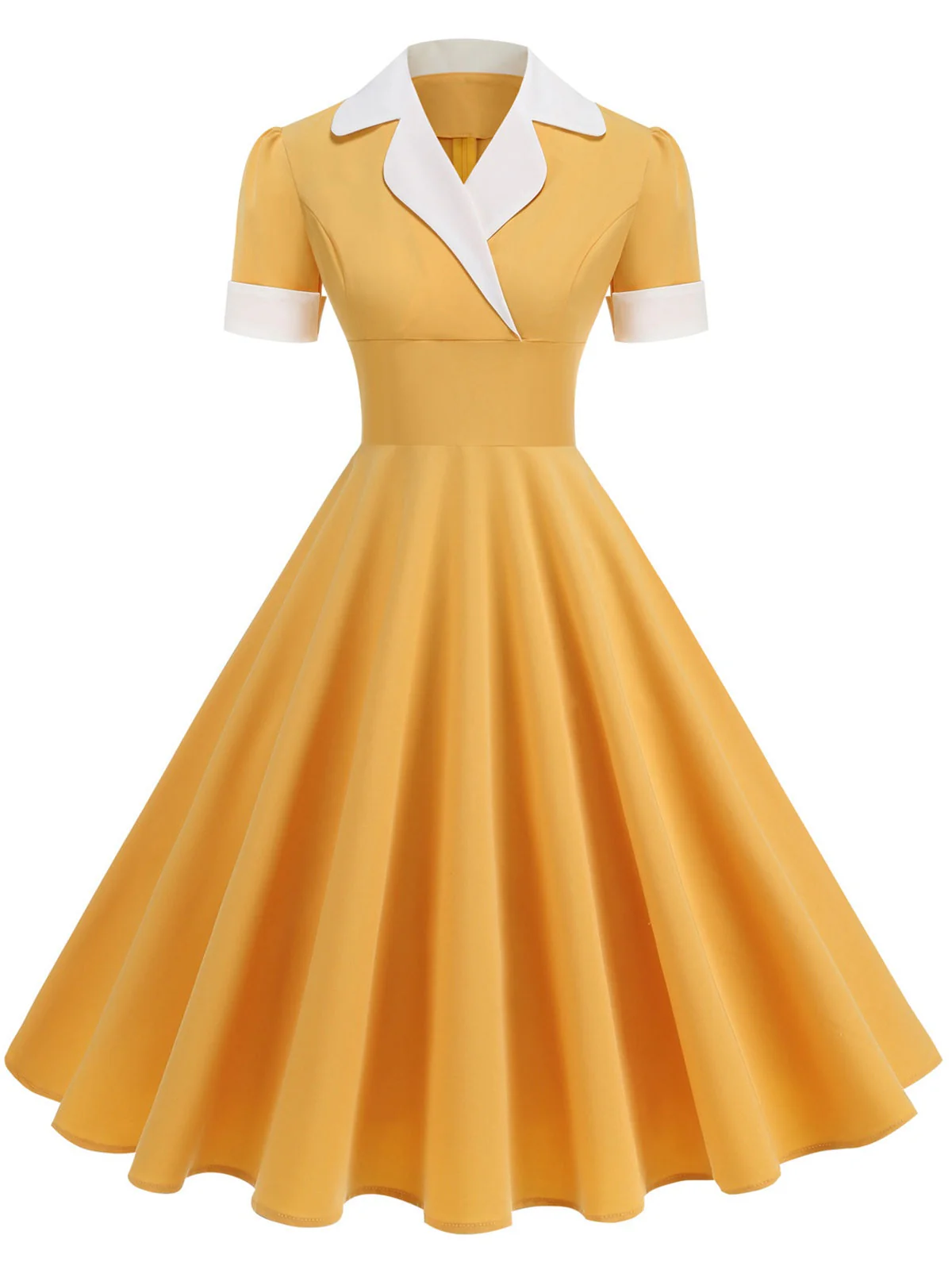 1950er Gekerbter Kragen Farbblock Swing Kleid - Image 2