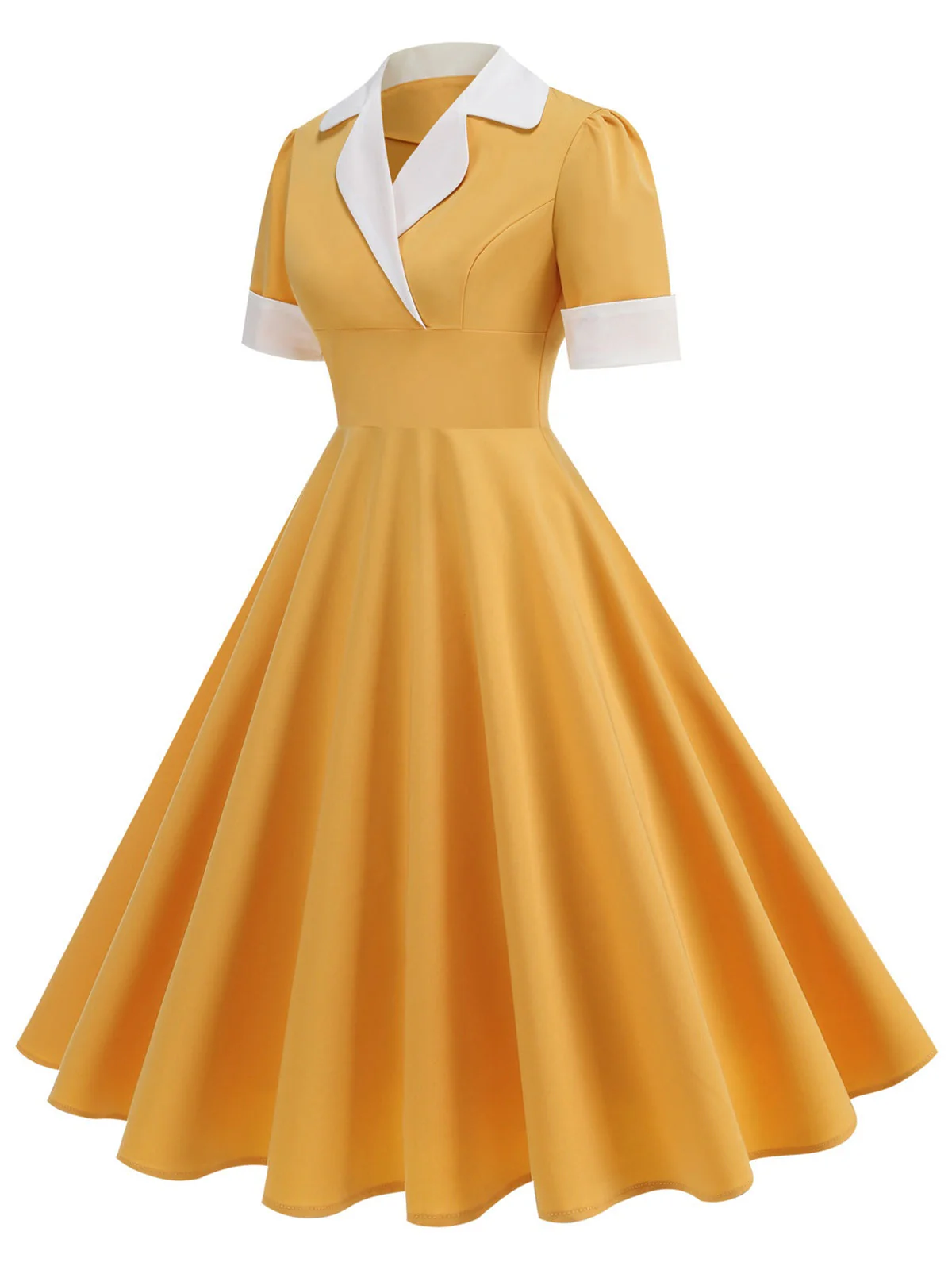1950er Gekerbter Kragen Farbblock Swing Kleid - Image 3