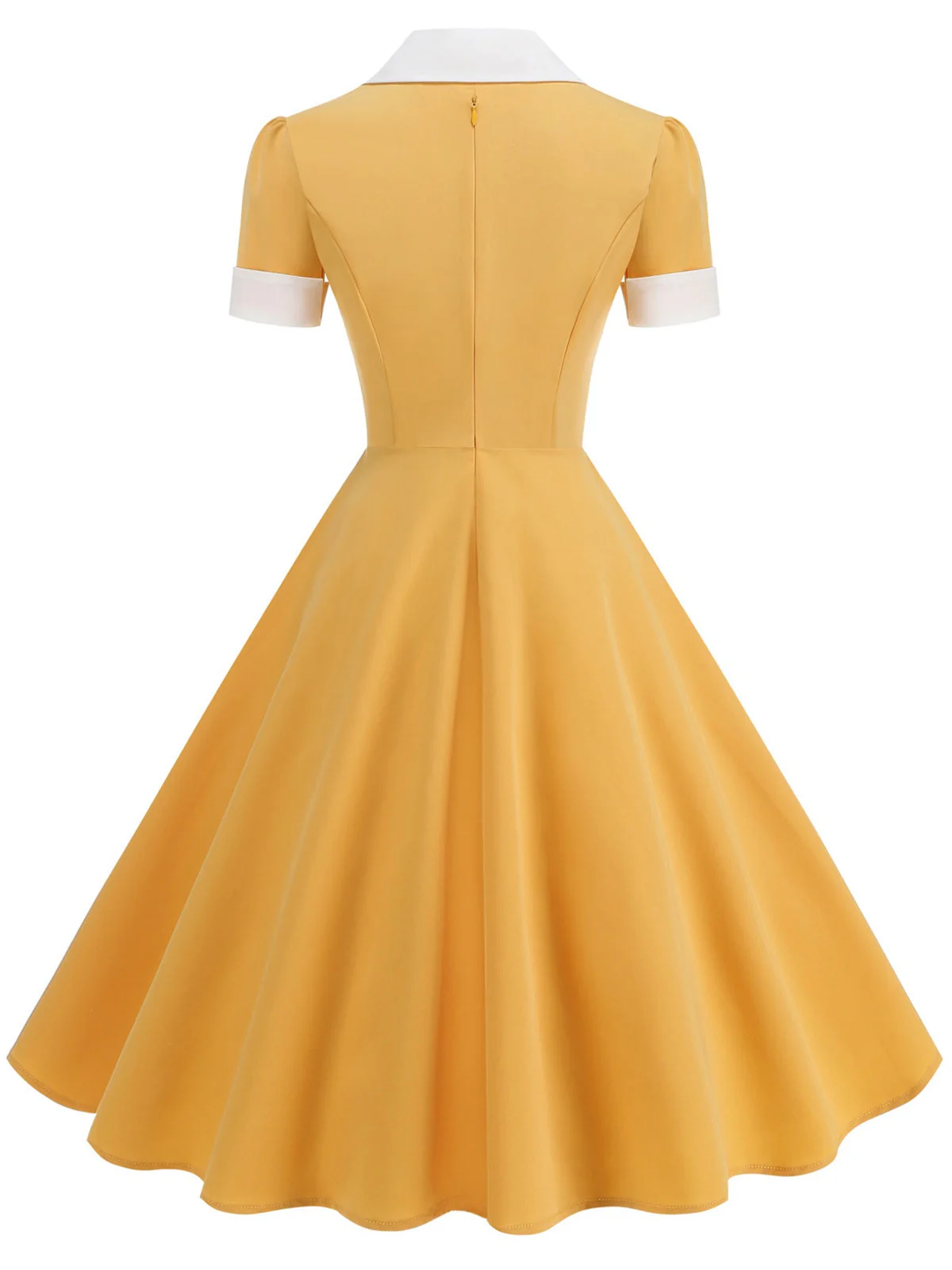 1950er Gekerbter Kragen Farbblock Swing Kleid - Image 4