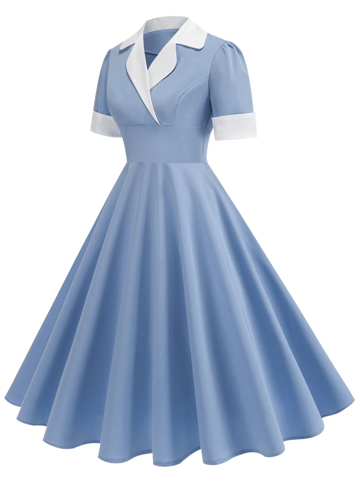 1950er Gekerbter Kragen Farbblock Swing Kleid - Image 7