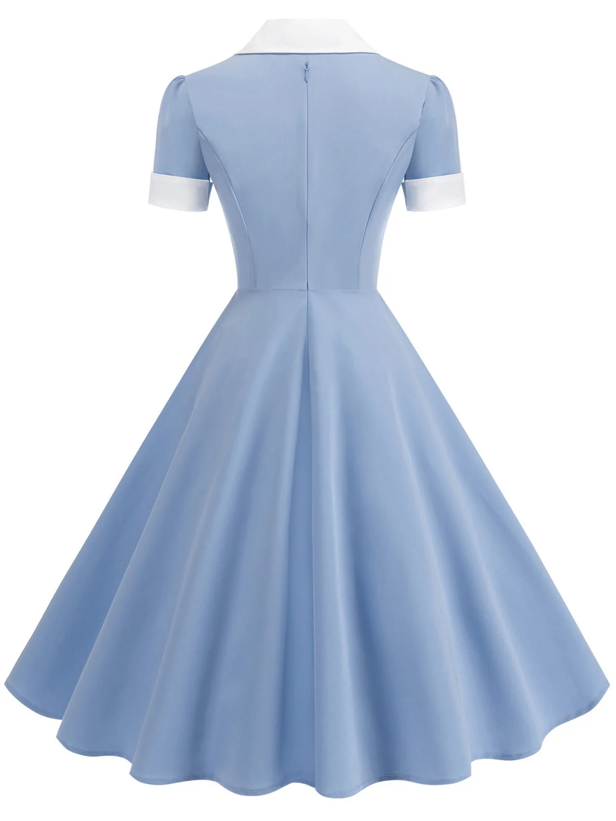 1950er Gekerbter Kragen Farbblock Swing Kleid - Image 8