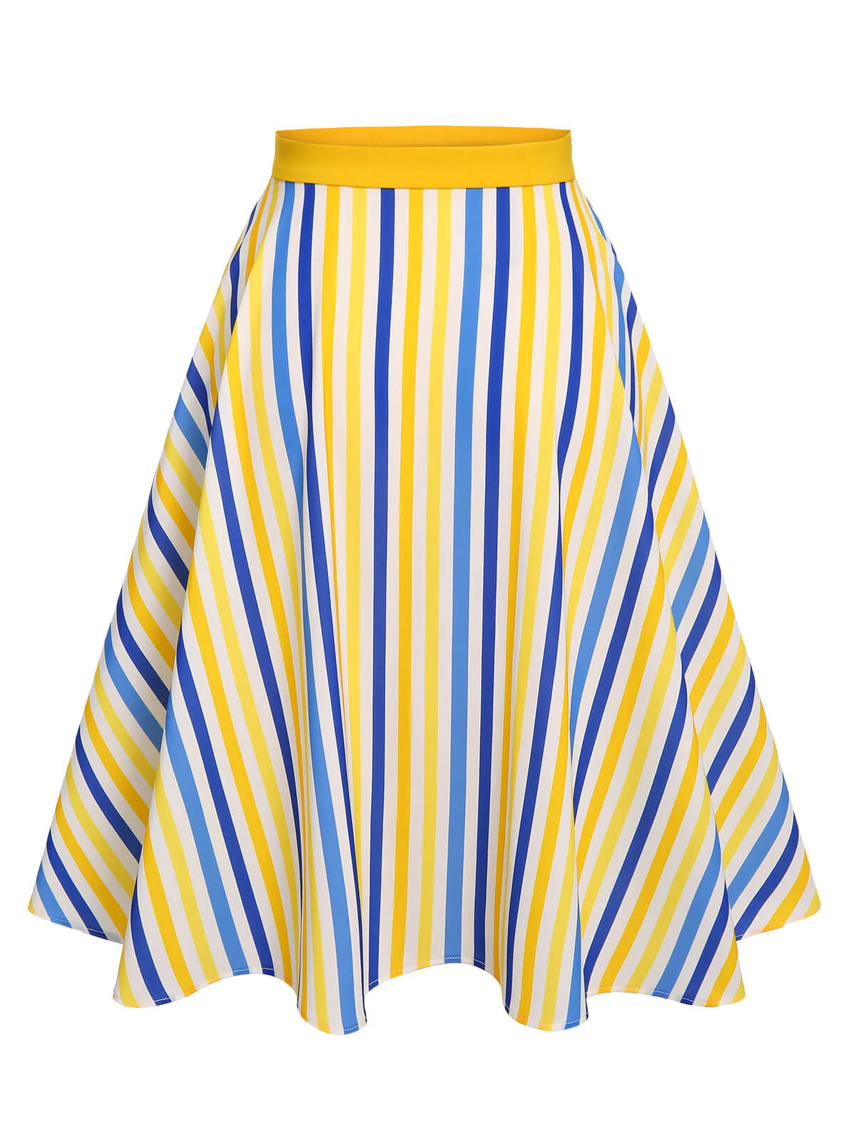 1950er Gelb Weiß Blau Knöpfen Gestreifter Rock - Image 4
