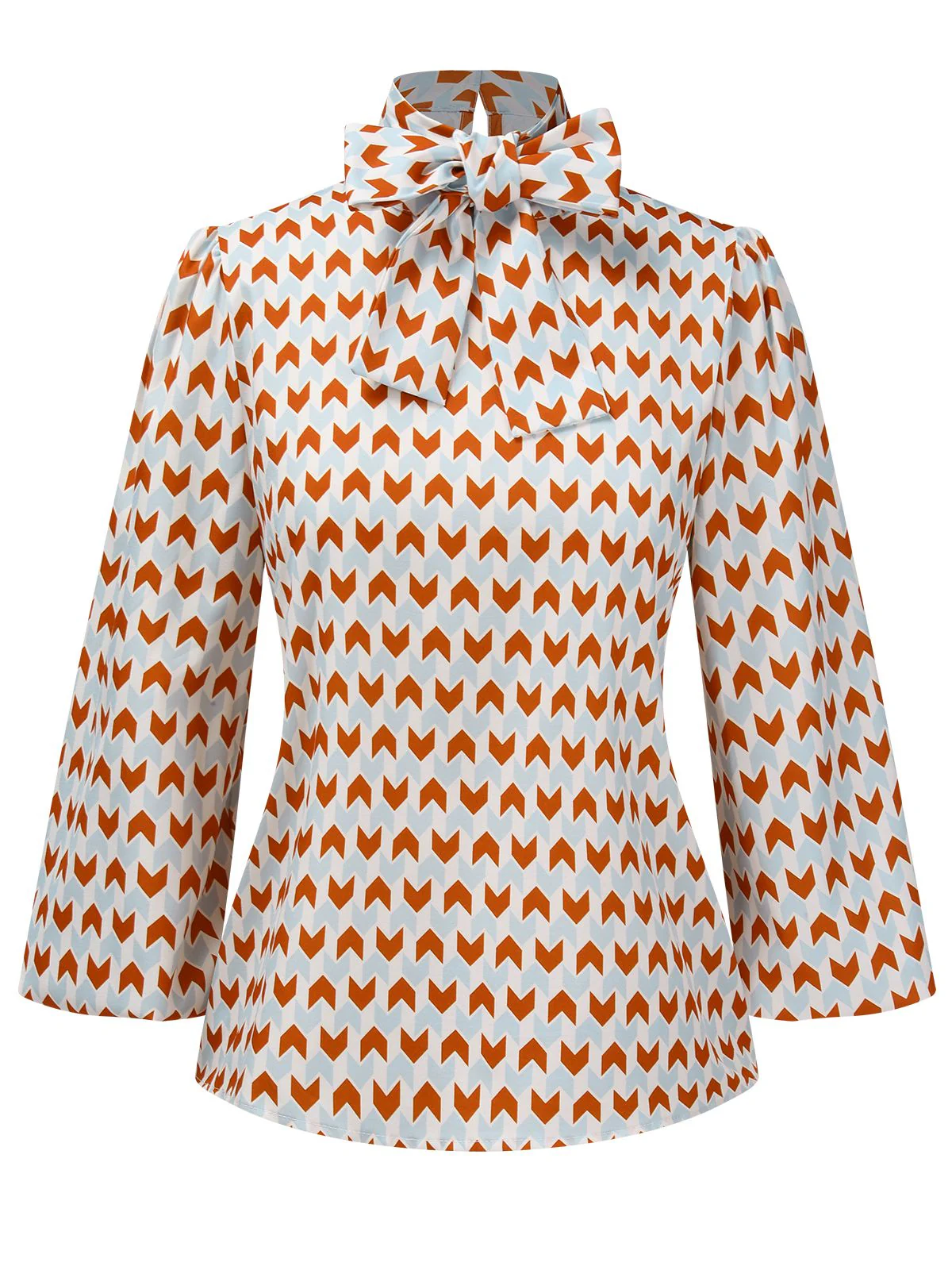 1950er Geometrisches Muster Krawattenhals Bluse - Image 3