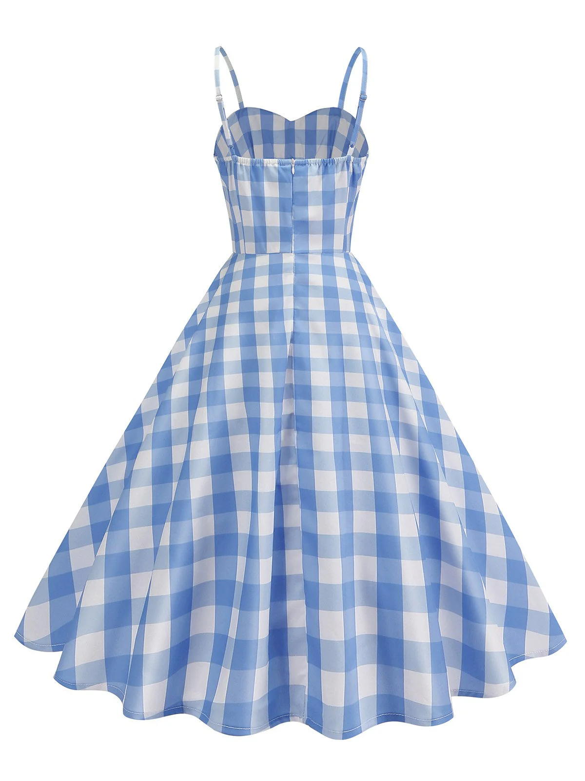 1950er Gerüschtes Spaghetti Träger Gingham Plaid Kleid - Image 2