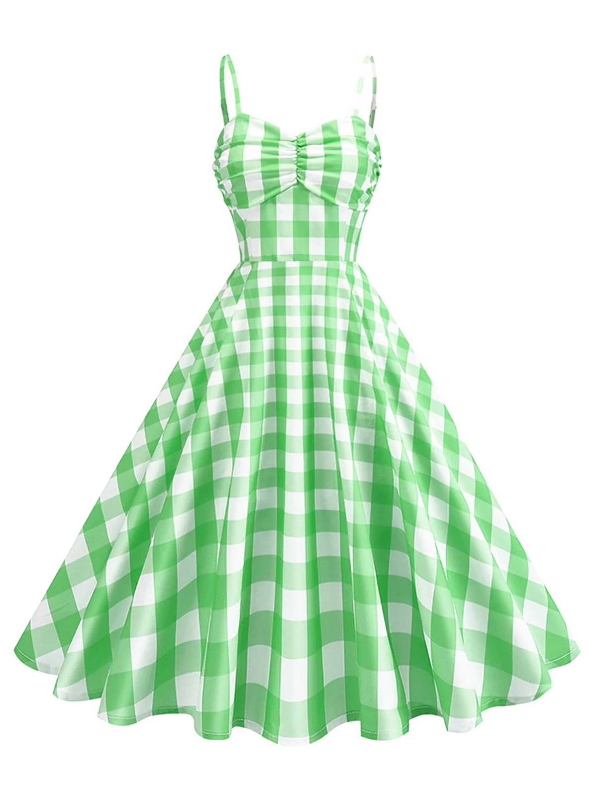 1950er Gerüschtes Spaghetti Träger Gingham Plaid Kleid - Image 3