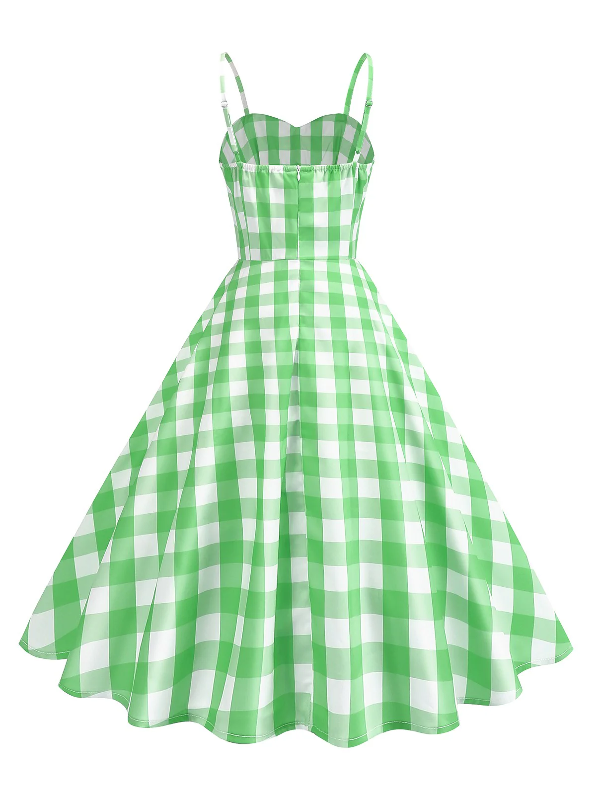 1950er Gerüschtes Spaghetti Träger Gingham Plaid Kleid - Image 4