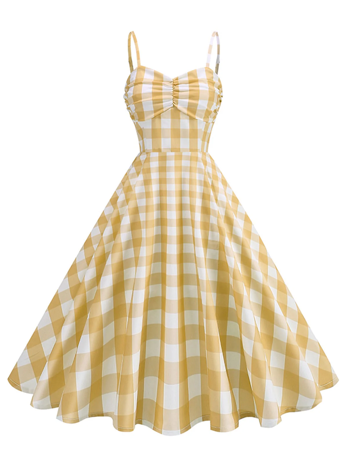 1950er Gerüschtes Spaghetti Träger Gingham Plaid Kleid - Image 5
