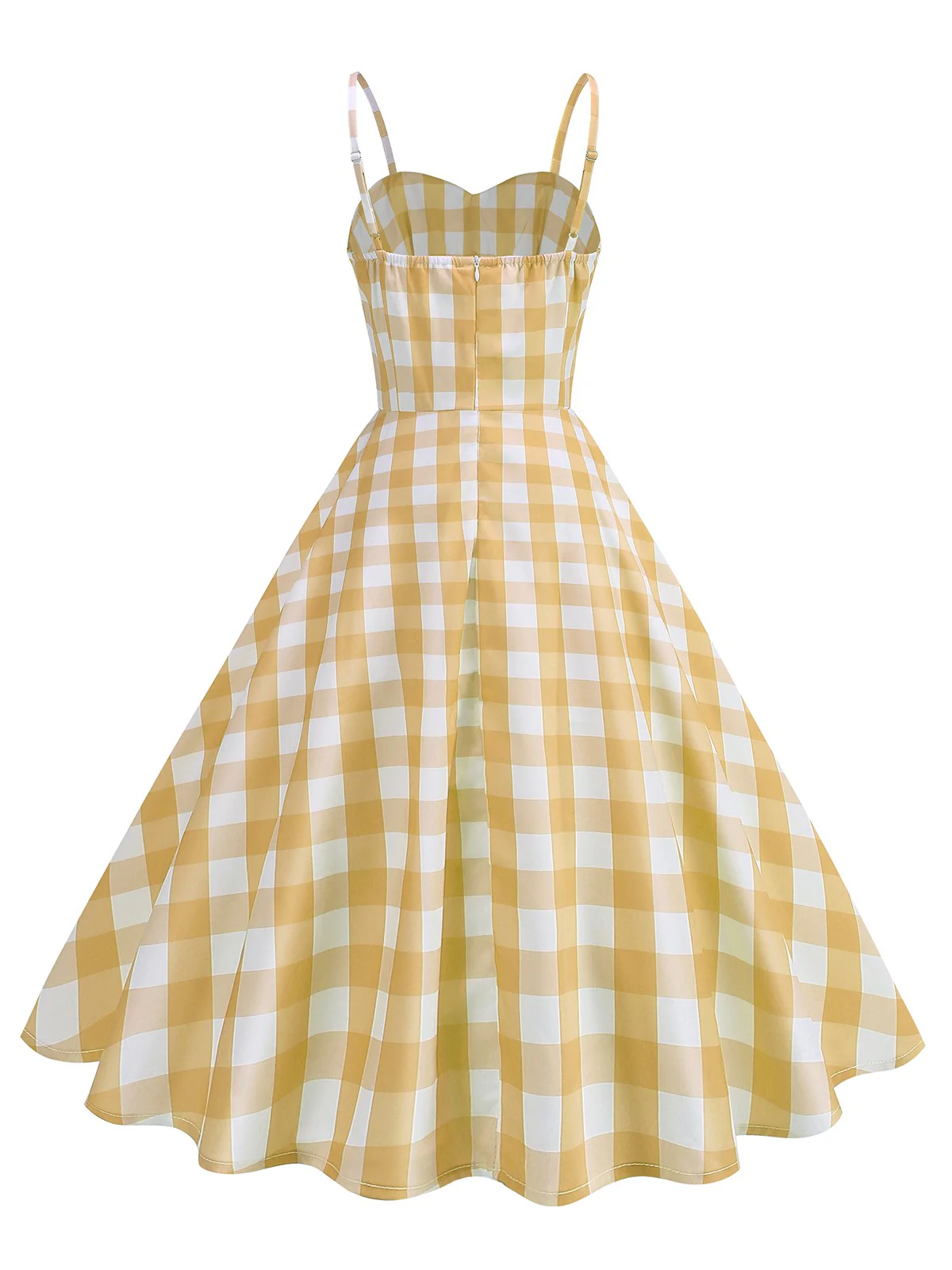 1950er Gerüschtes Spaghetti Träger Gingham Plaid Kleid - Image 6
