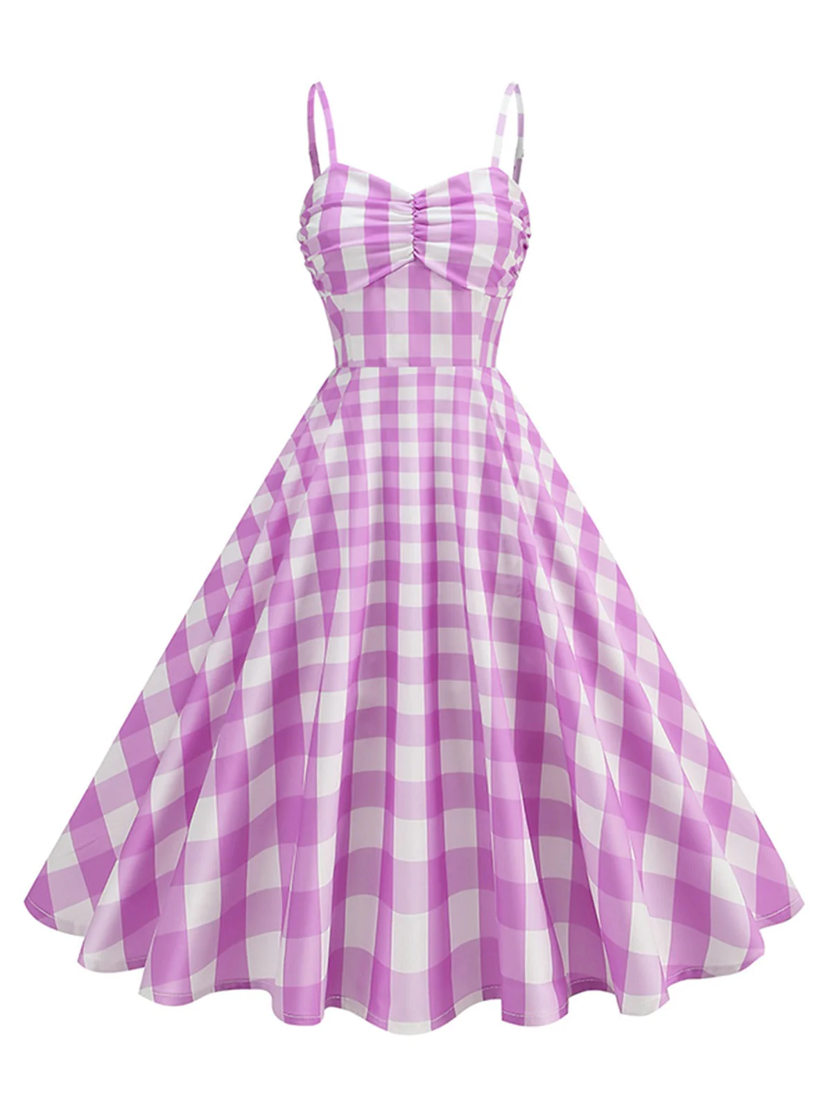 1950er Gerüschtes Spaghetti Träger Gingham Plaid Kleid - Image 7