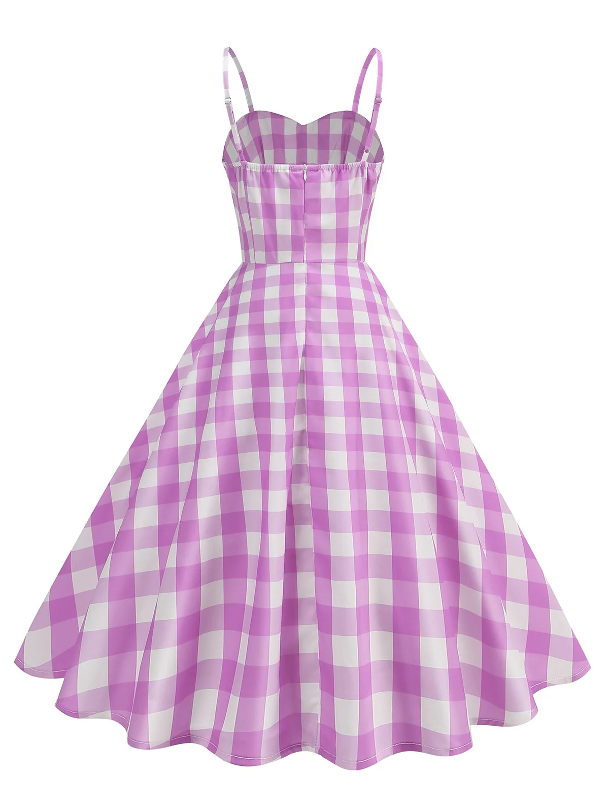 1950er Gerüschtes Spaghetti Träger Gingham Plaid Kleid - Image 8