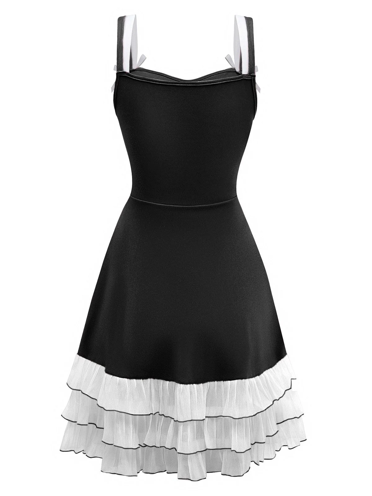 1950er Geschichtet Saum Kontrast Bogen Träger Kleid - Image 2