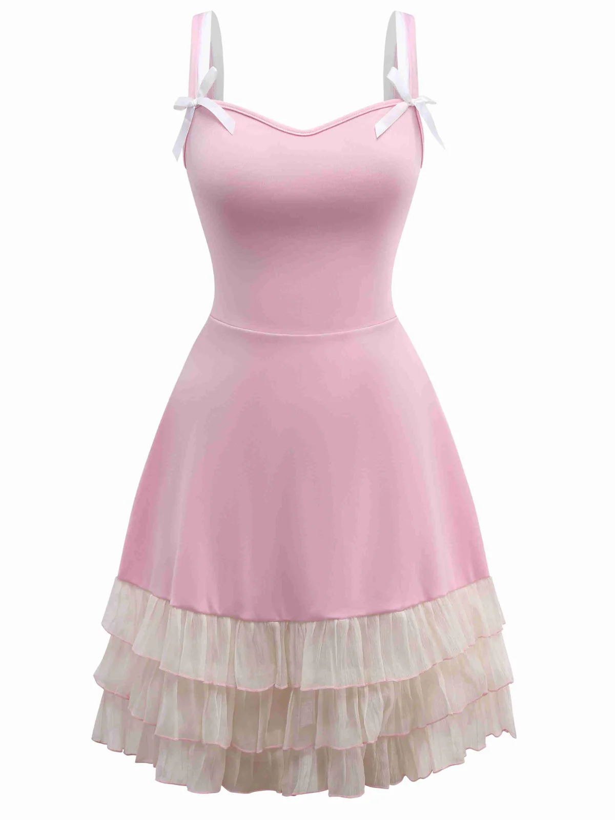 1950er Geschichtet Saum Kontrast Bogen Träger Kleid - Image 3