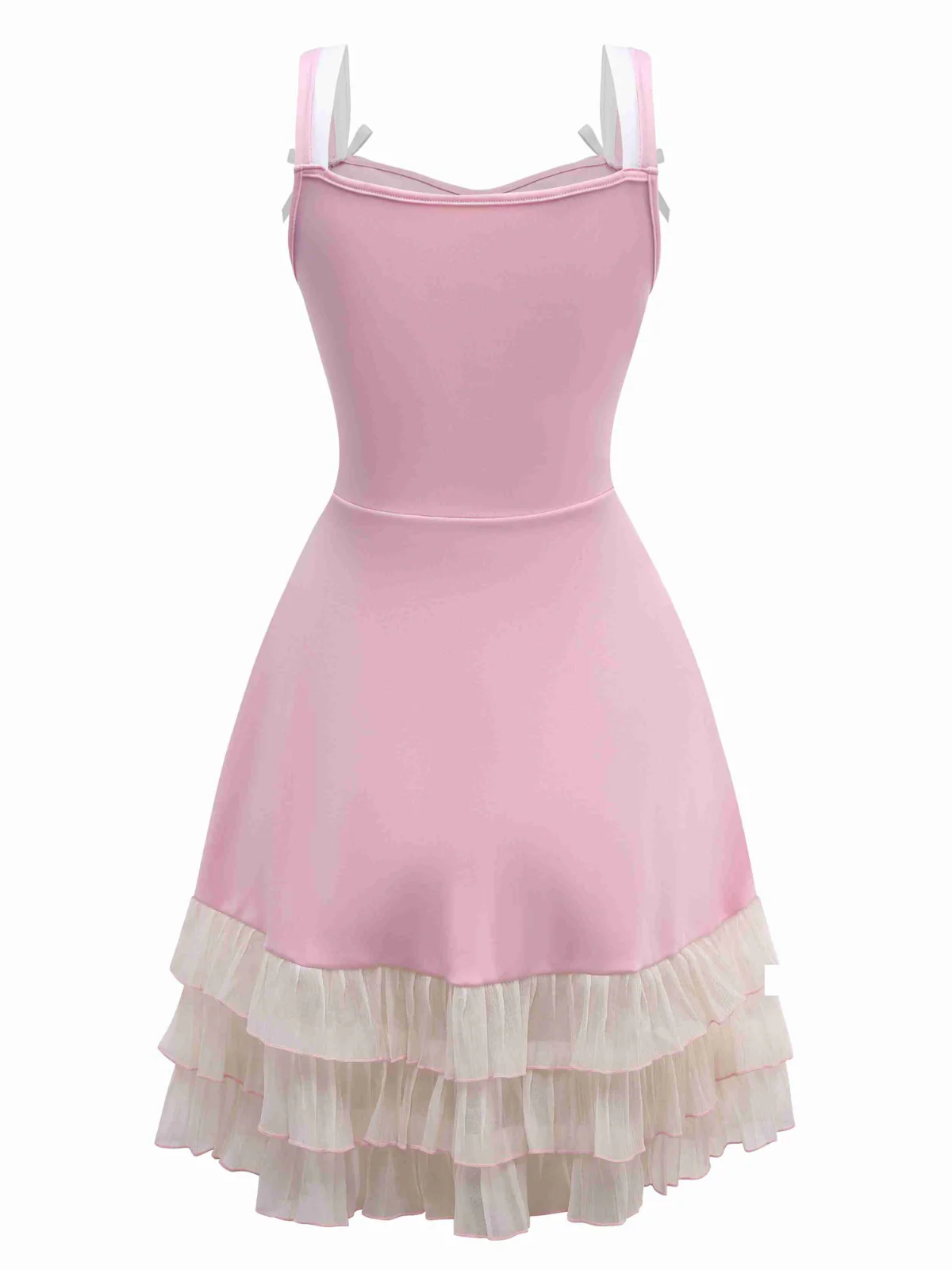 1950er Geschichtet Saum Kontrast Bogen Träger Kleid - Image 4