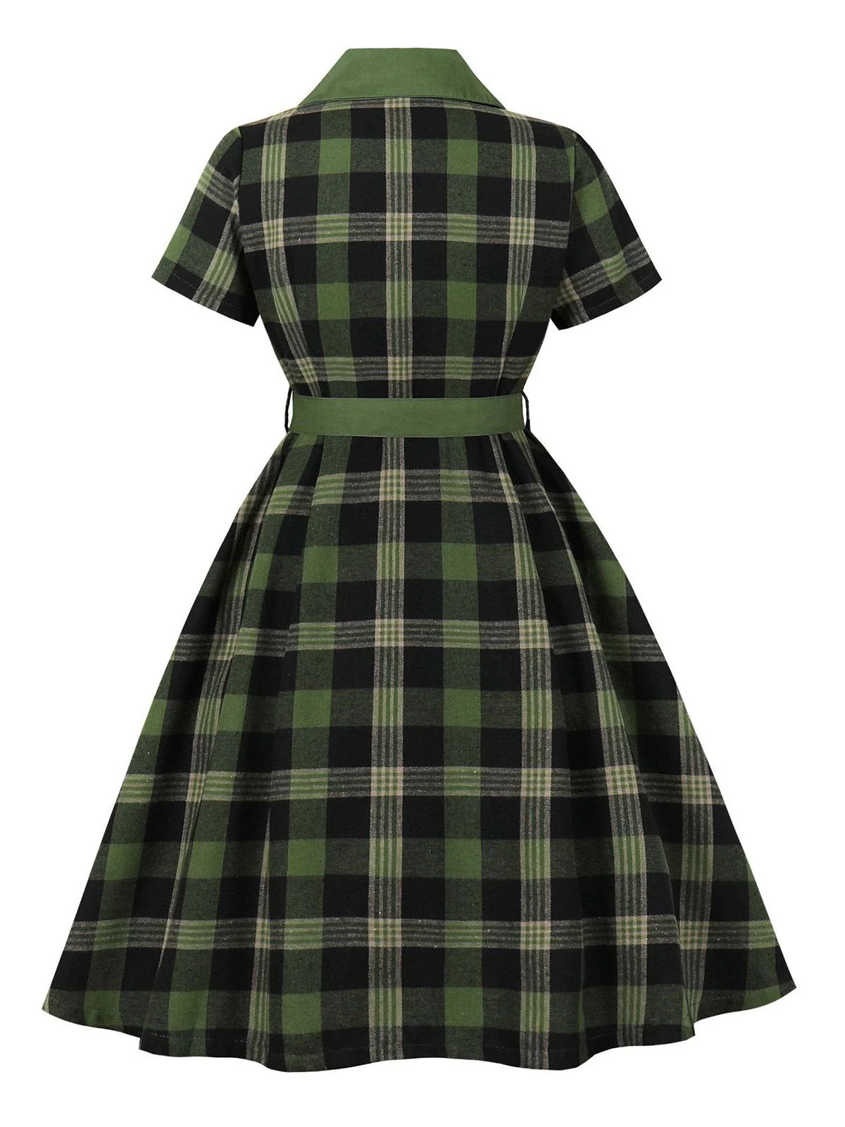 1950er Gingham Plaid Tasten Revers Gürtel Kleid - Image 2