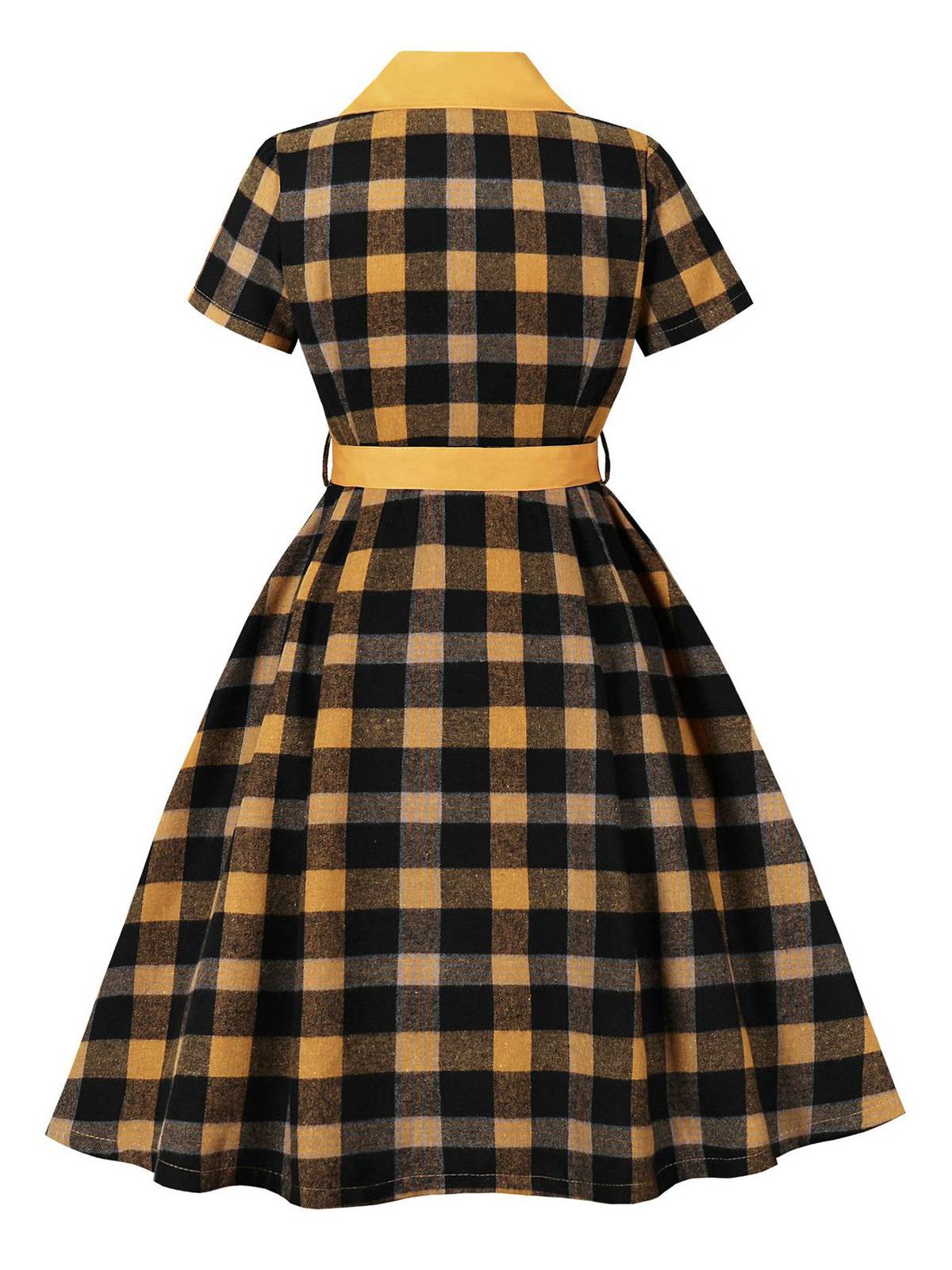 1950er Gingham Plaid Tasten Revers Gürtel Kleid - Image 4