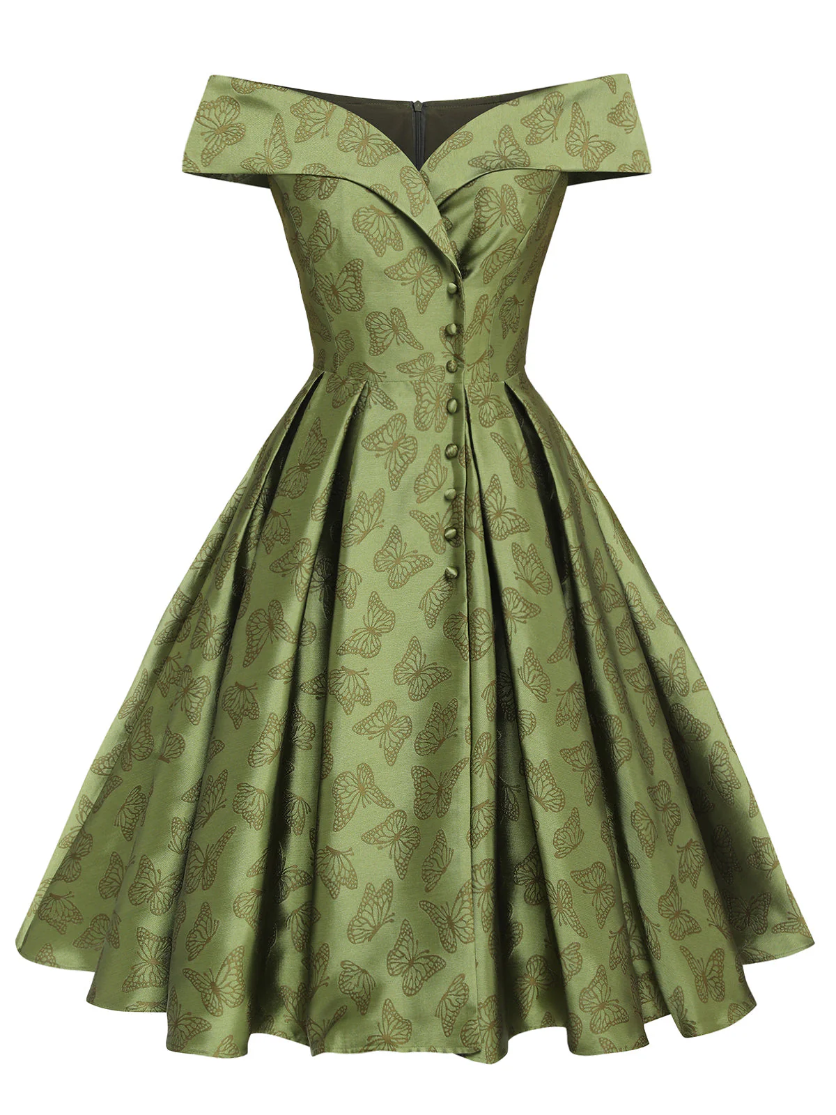 1950ER GRÜNES SCHULTERFREIES VINTAGE Schmetterling KLEID - Image 4
