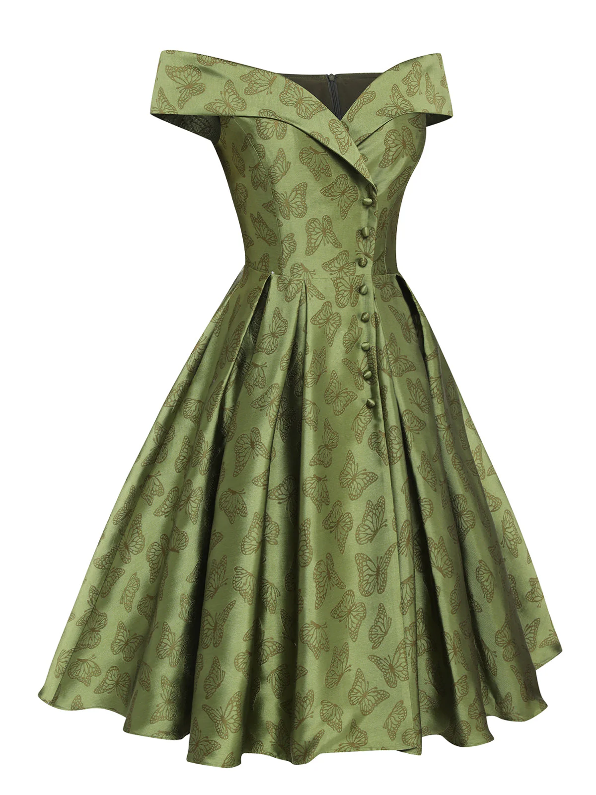 1950ER GRÜNES SCHULTERFREIES VINTAGE Schmetterling KLEID - Image 5