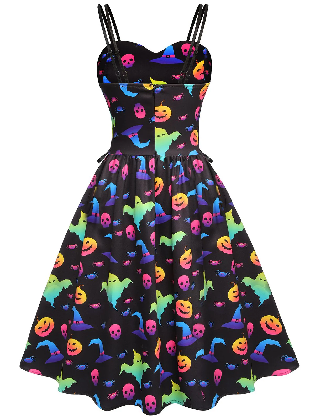 1950er Halloween Buntes Kürbis Drucken Träger Kleid - Image 4