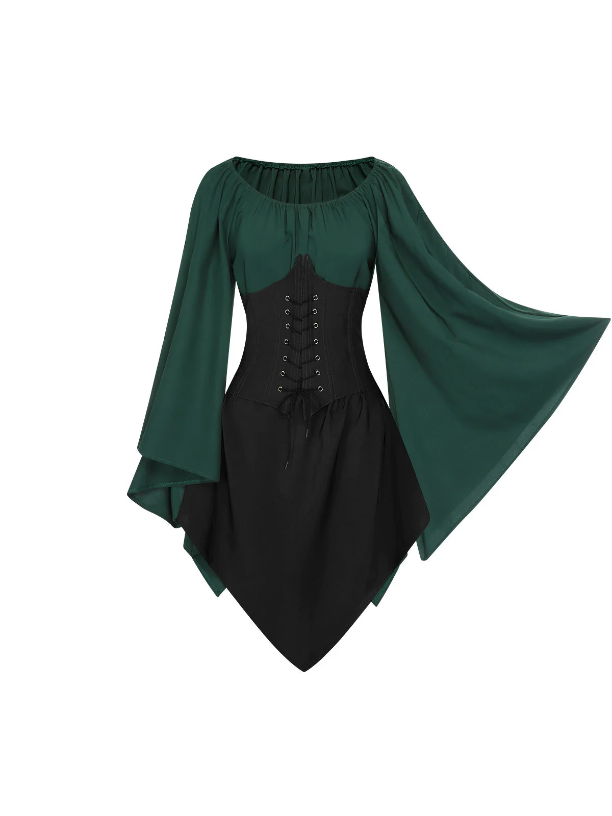 Braun 1950er Halloween Hexen Vampir Fledermausärmel Patchwork Kleid - Image 10