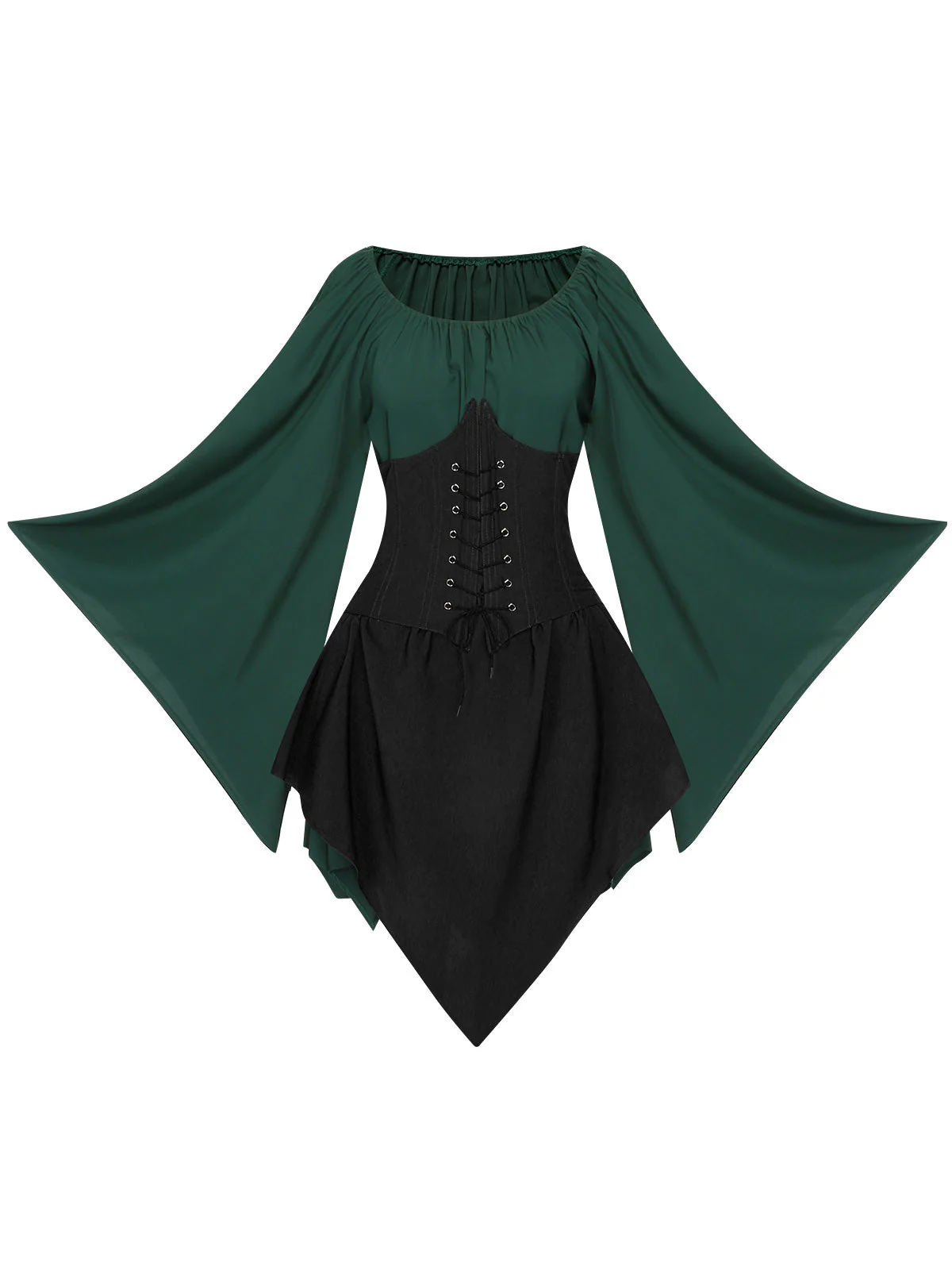 Braun 1950er Halloween Hexen Vampir Fledermausärmel Patchwork Kleid - Image 11